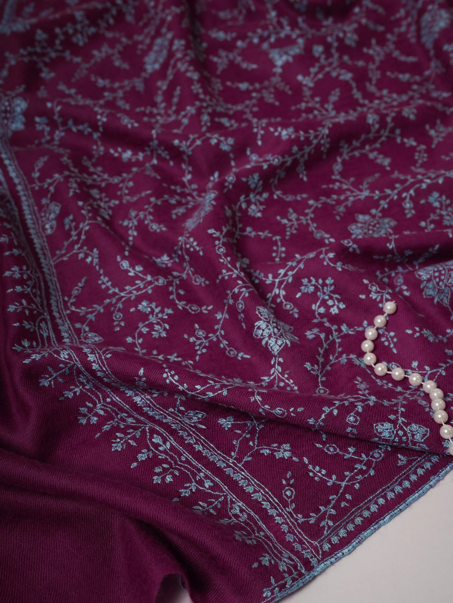 Purple Handwoven Cashmere Scarf with All-Over Sozni Jali Hand Embroidery Shahkaar