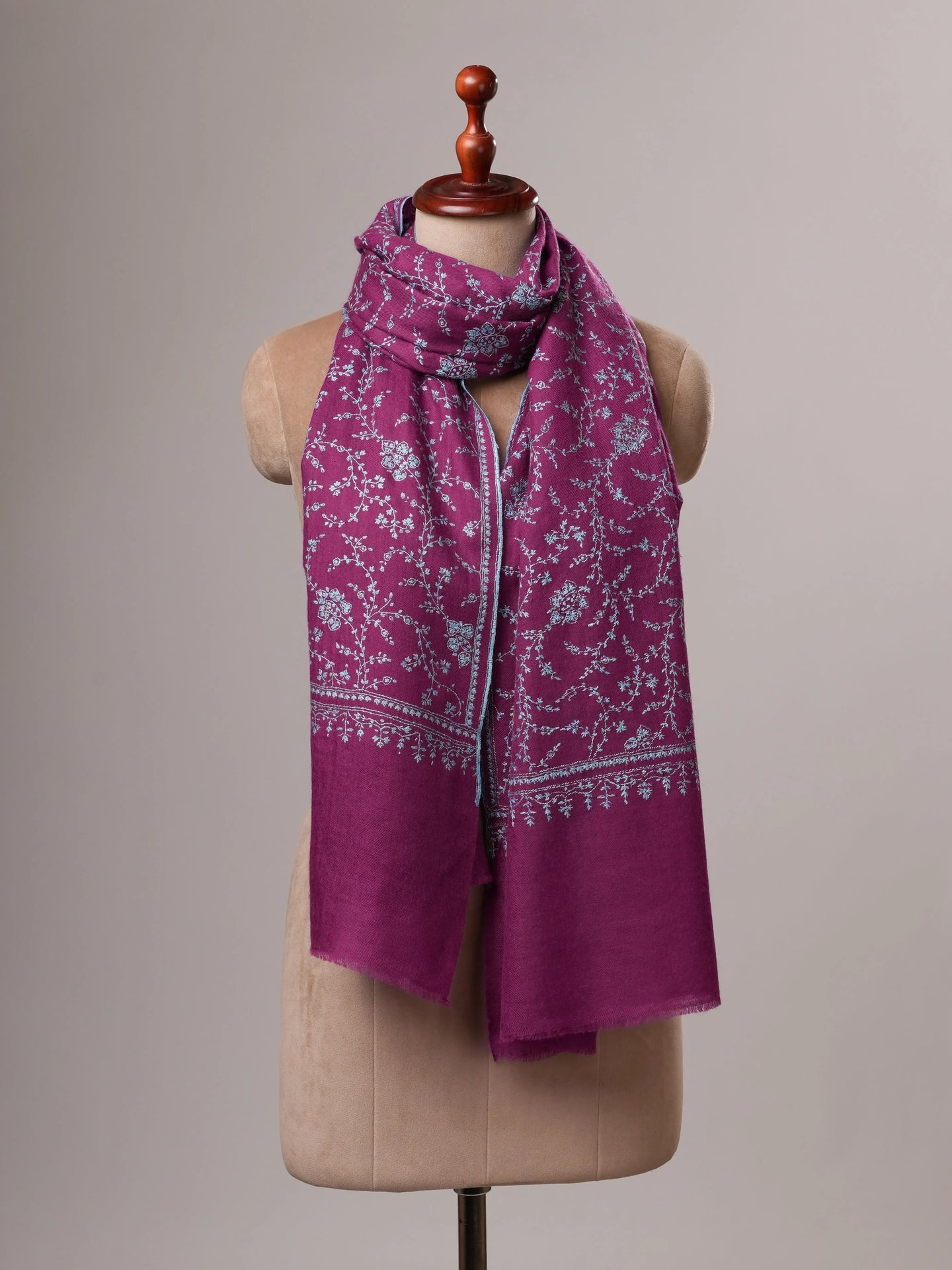 Purple Handwoven Cashmere Scarf with All-Over Sozni Jali Hand Embroidery Shahkaar