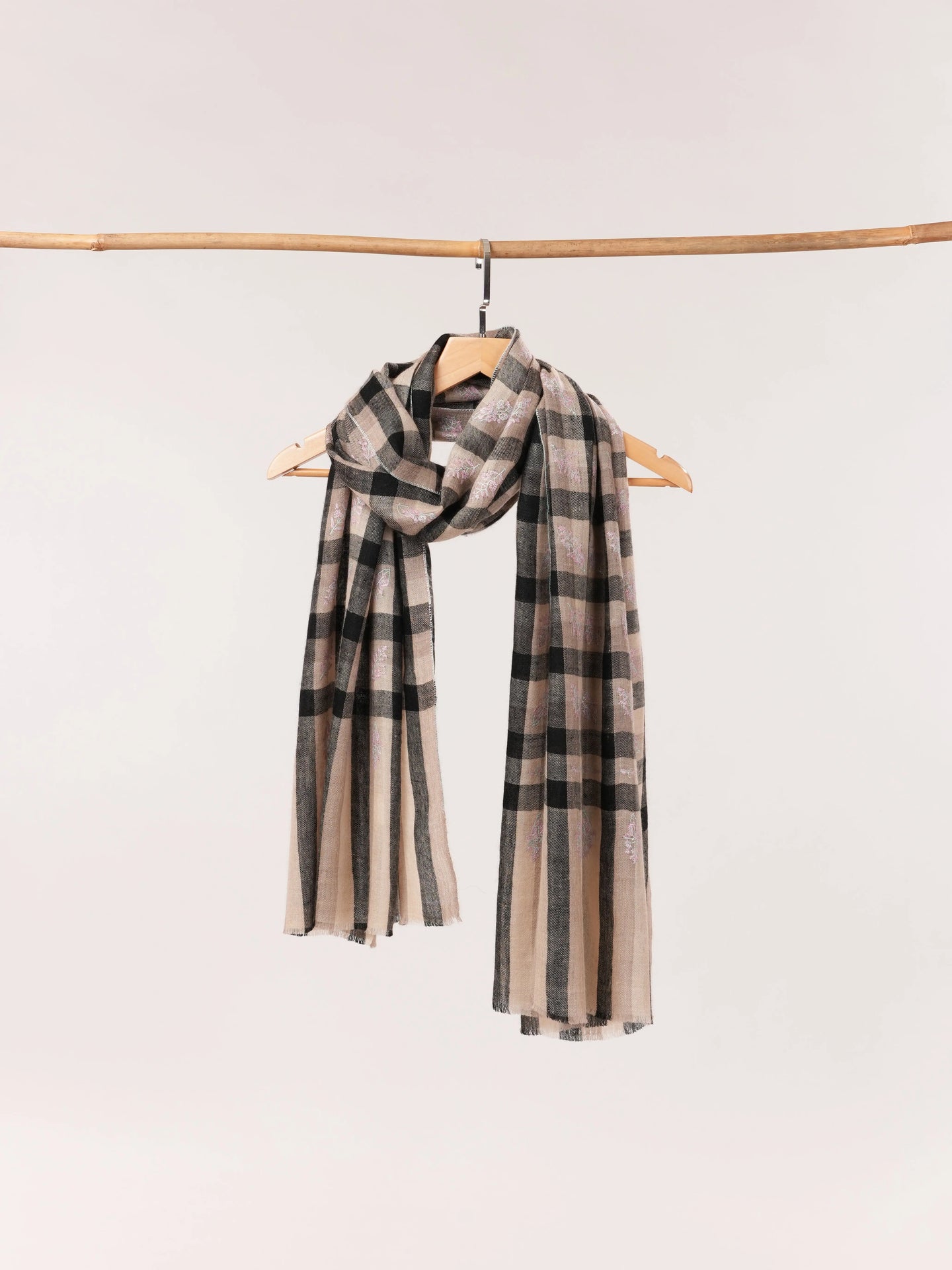 Featherlight Handwoven Cashmere Scarf with Buteh Embroidery Shahkaar.com