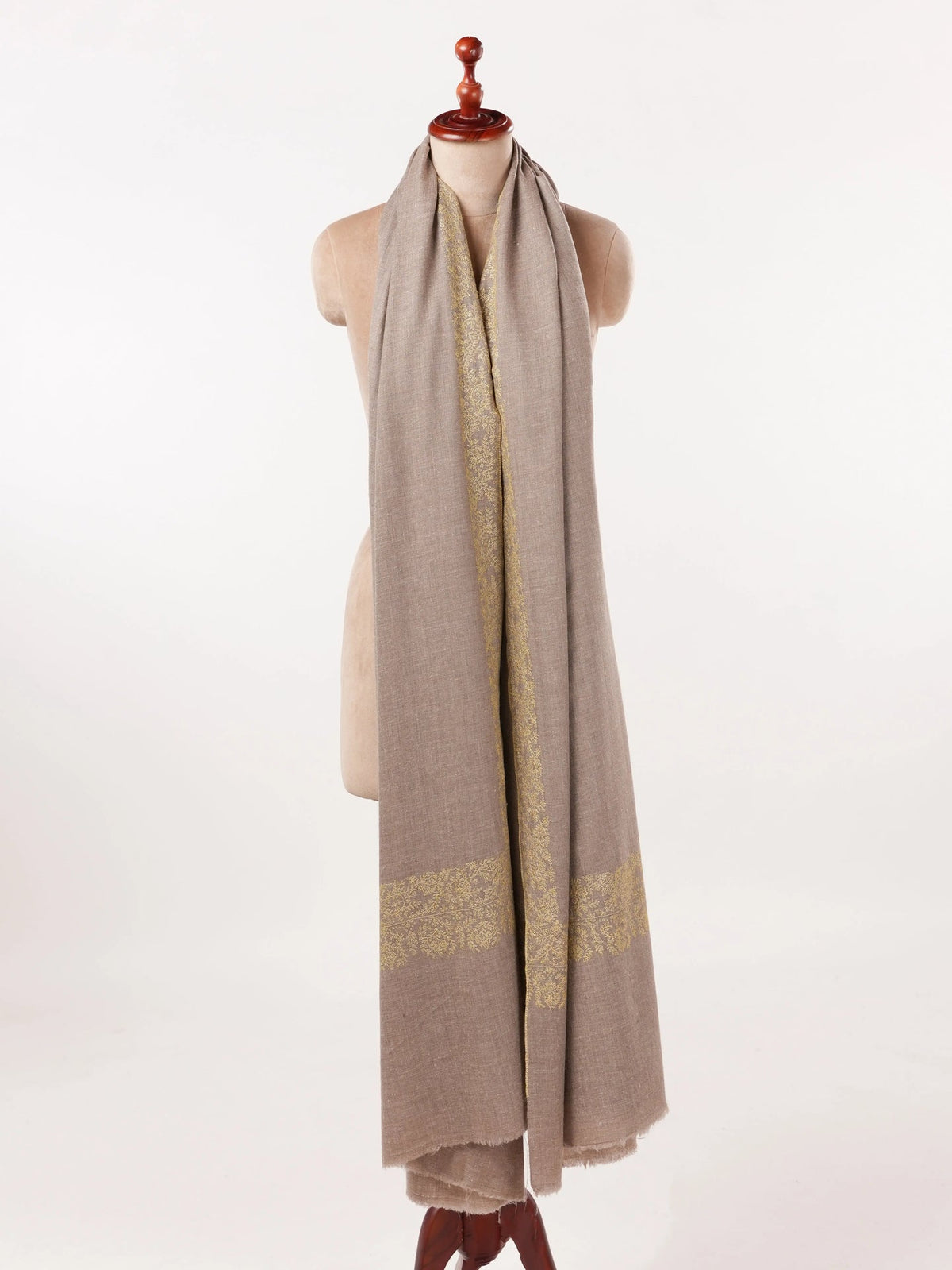Natural Beige Oversized Pashmina Shawl with Palldar Hand Embroidery