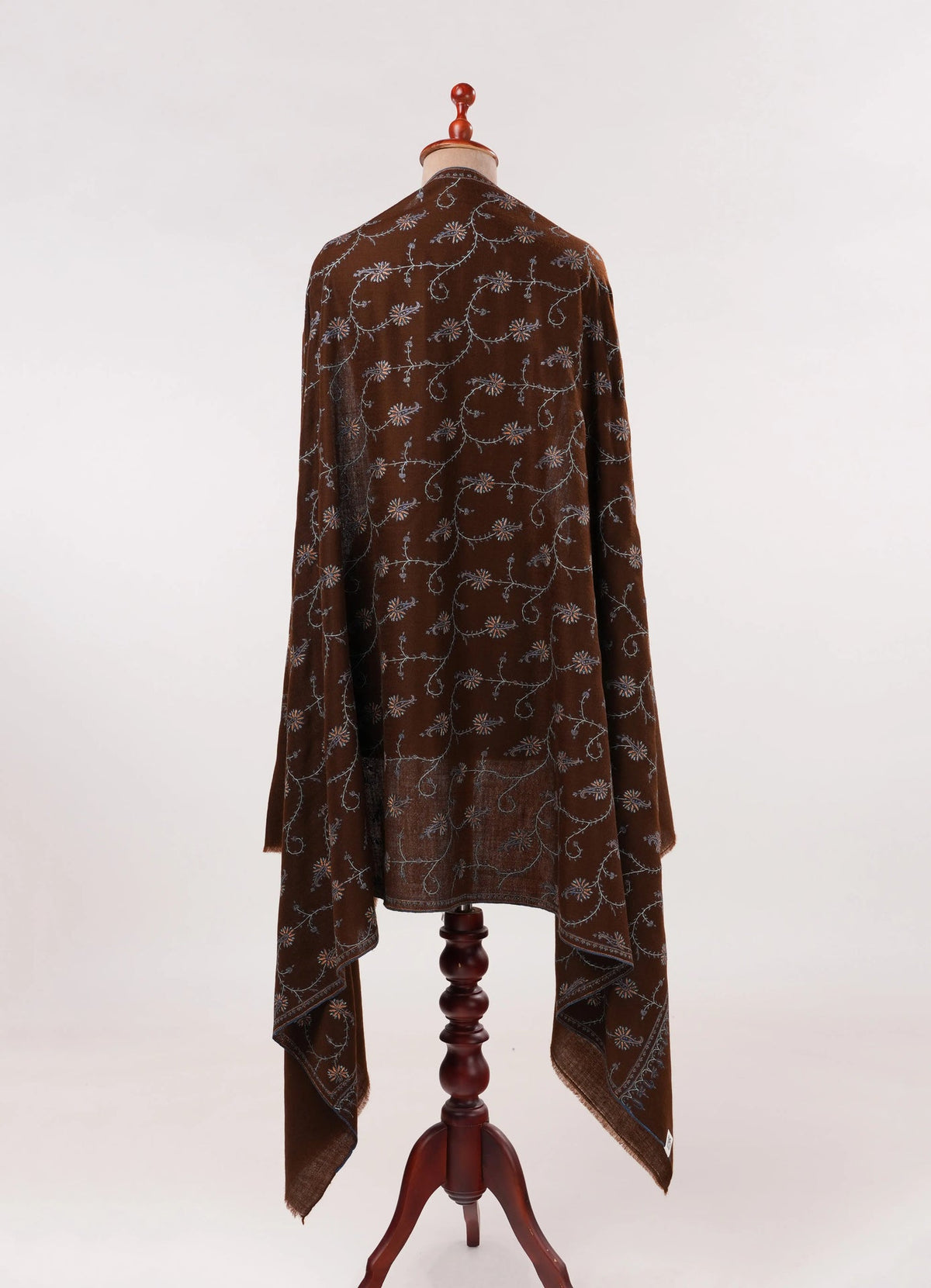 Chocolate Brown Shawl in Handwoven Soft Pashmina with Hand Sozni Jali Embroidery Shahkaar.com