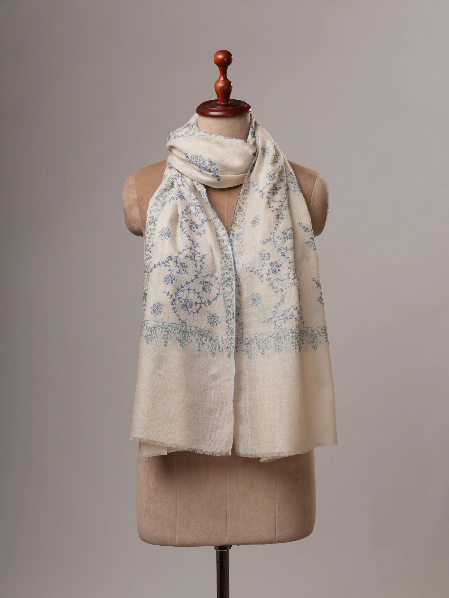 White Featherlight Handwoven Baby Soft Cashmere Scarf Shahkaar
