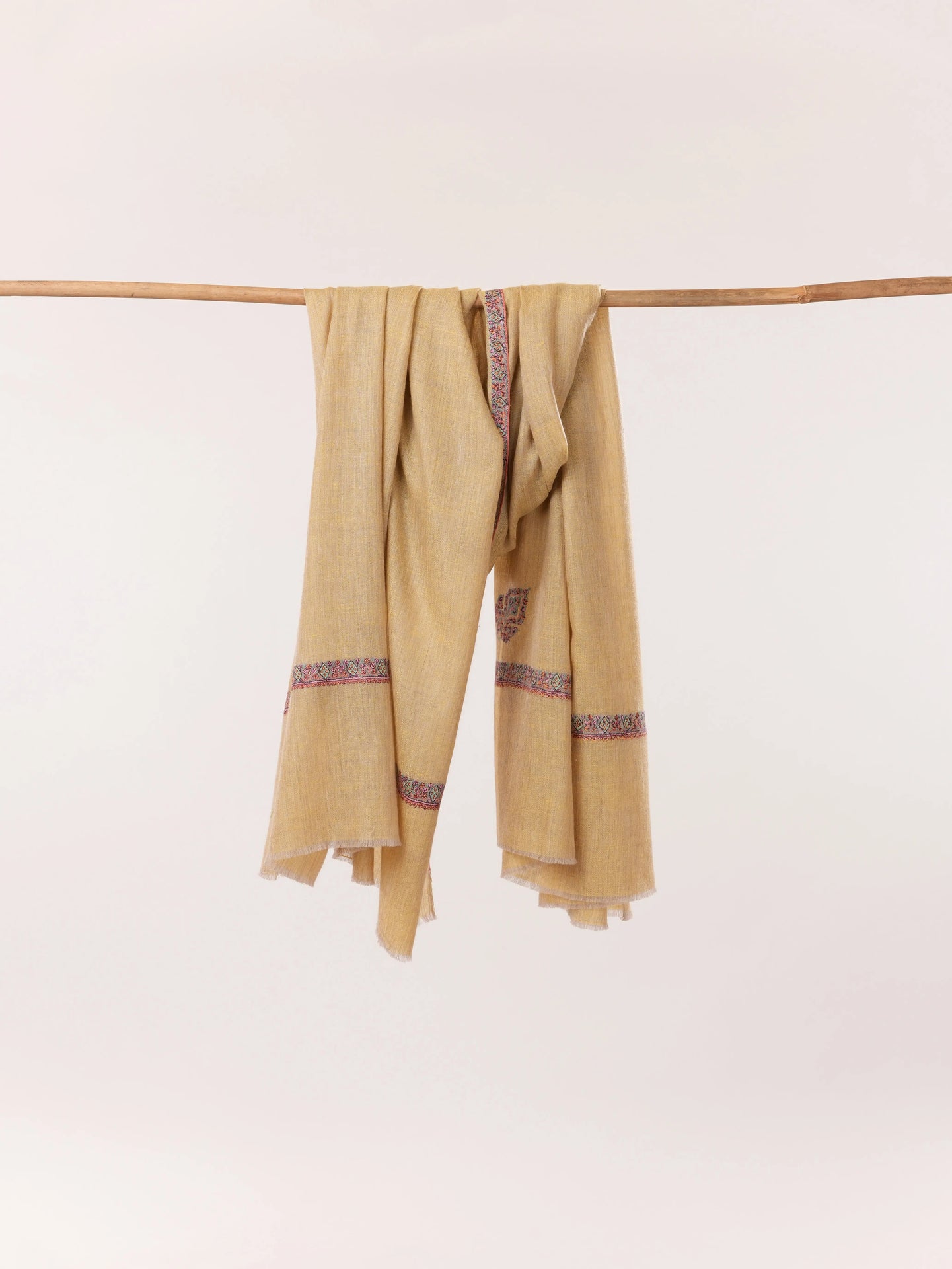 Hashidar Golden Yellow Kashmiri Handwoven Pure Pashmina Shawl with Hand Sozni Embroidery Shahkaar.com