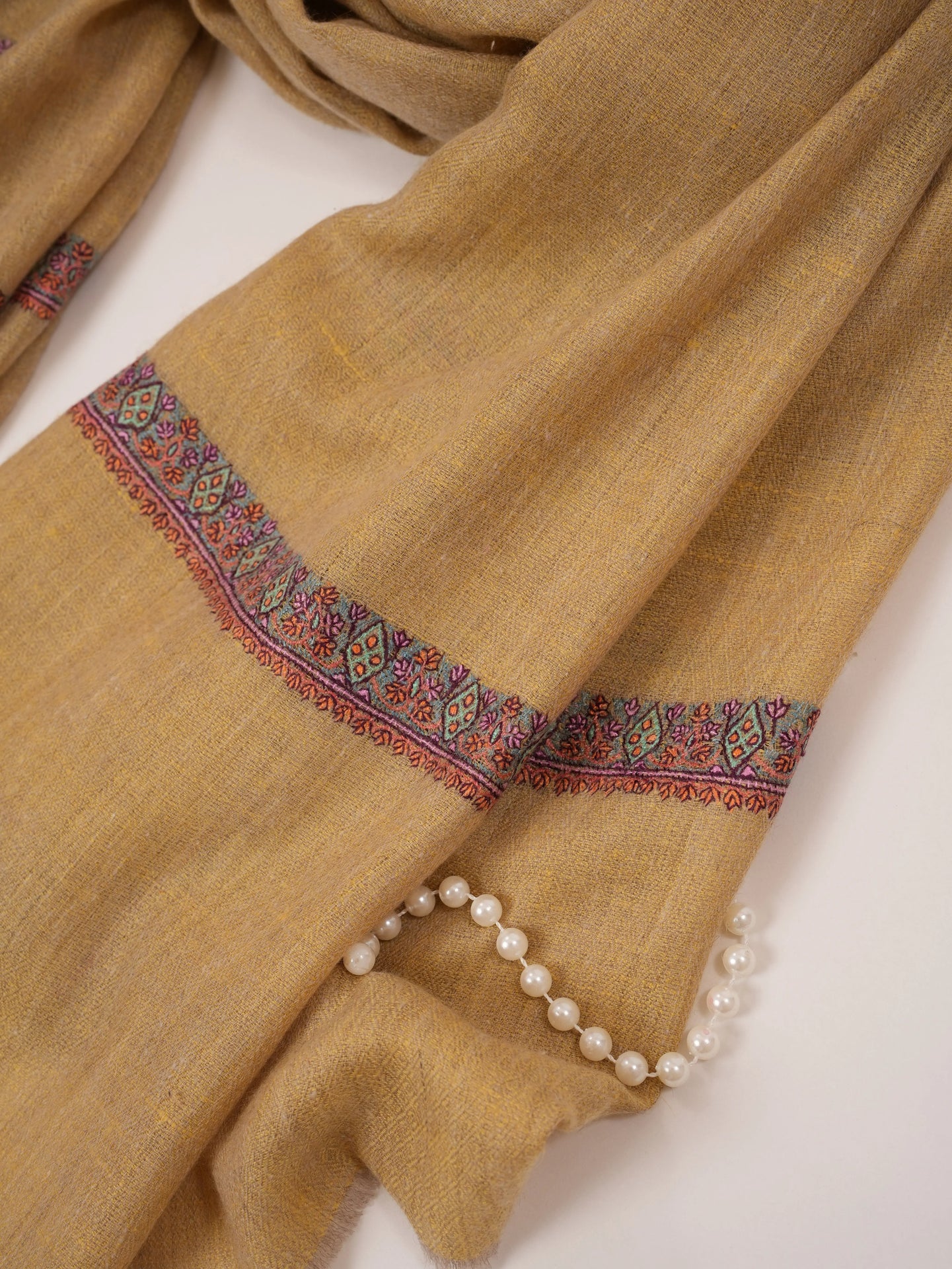 Hashidar Golden Yellow Kashmiri Handwoven Pure Pashmina Shawl with Hand Sozni Embroidery Shahkaar.com