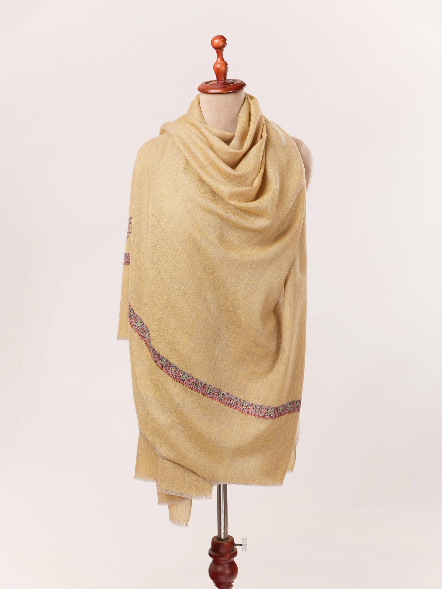 Hashidar Golden Yellow Kashmiri Handwoven Pure Pashmina Shawl with Hand Sozni Embroidery Shahkaar.com