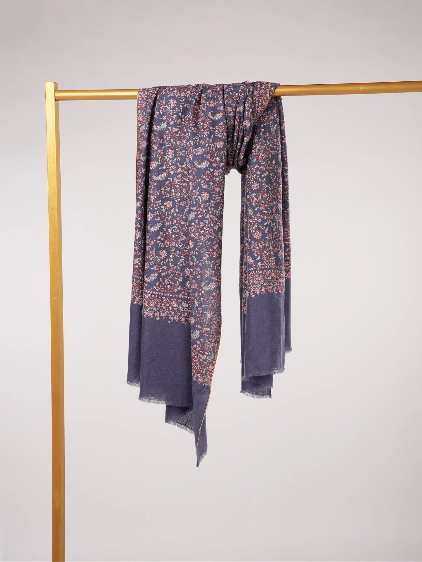 Handwoven Dark Slate Blue Pashmina Shawl with Jali Sozni Hand Embroidery Shahkaar.com