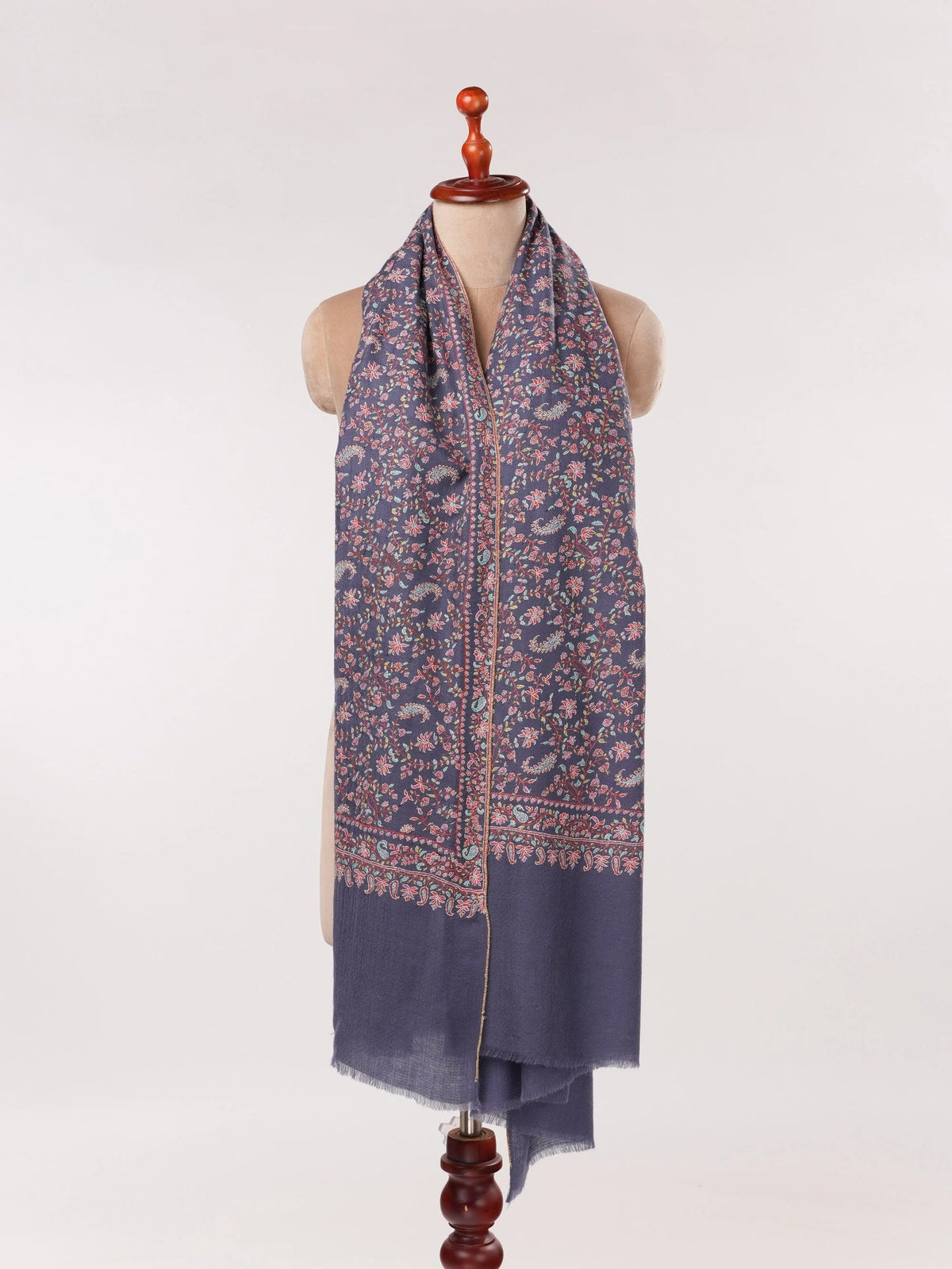 Handwoven Dark Slate Blue Pashmina Shawl with Jali Sozni Hand Embroidery Shahkaar.com