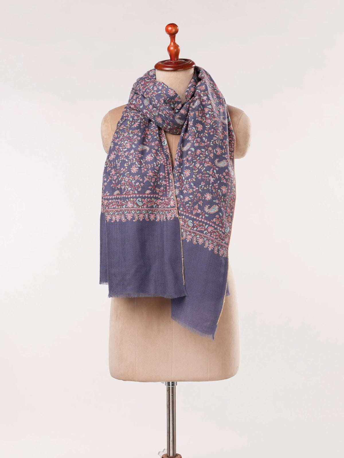 Handwoven Dark Slate Blue Pashmina Shawl with Jali Sozni Hand Embroidery Shahkaar.com
