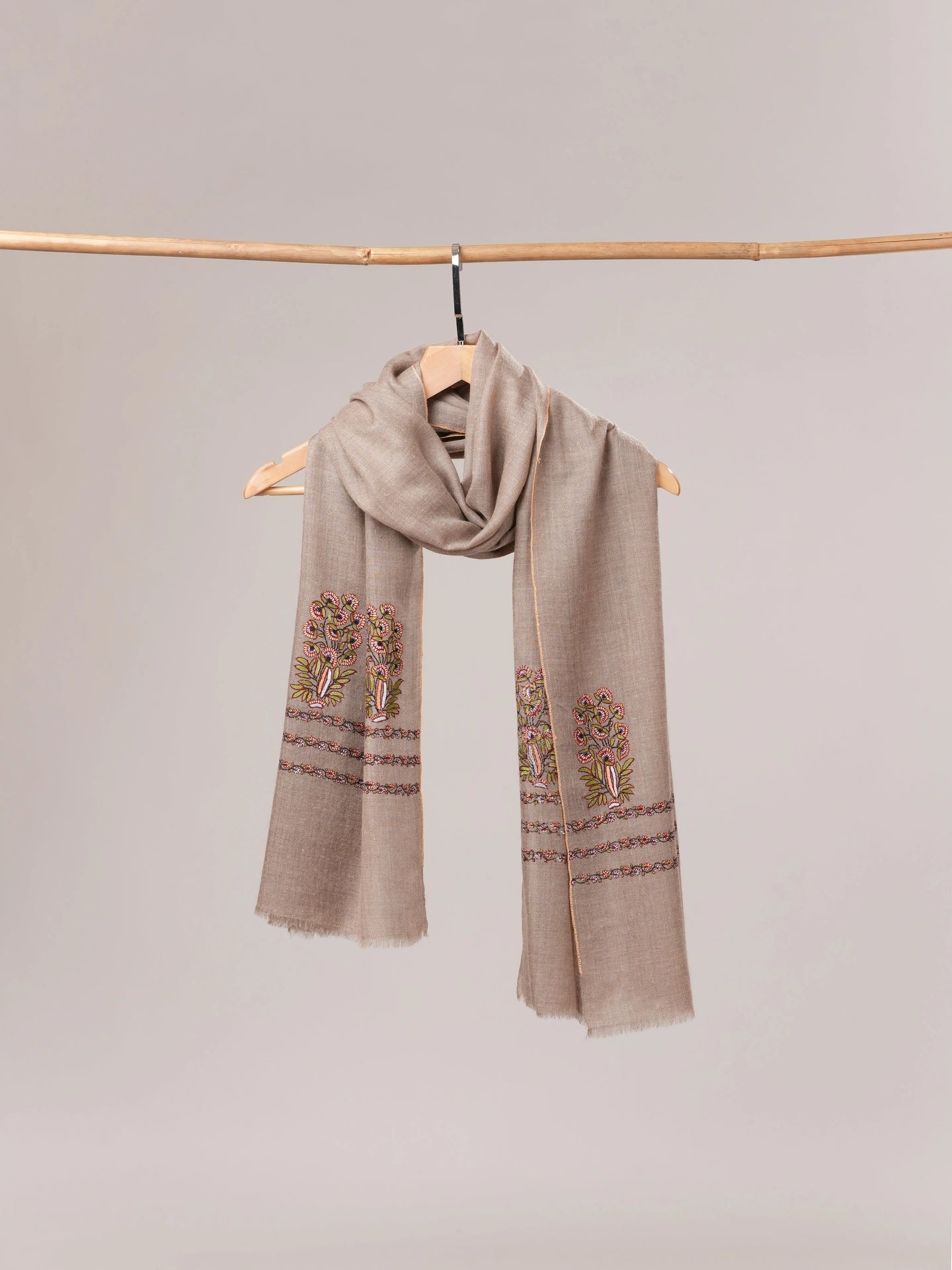 Soft Cashmere Scarf with Palla Mughal Hand Embroidery Shahkaar.com
