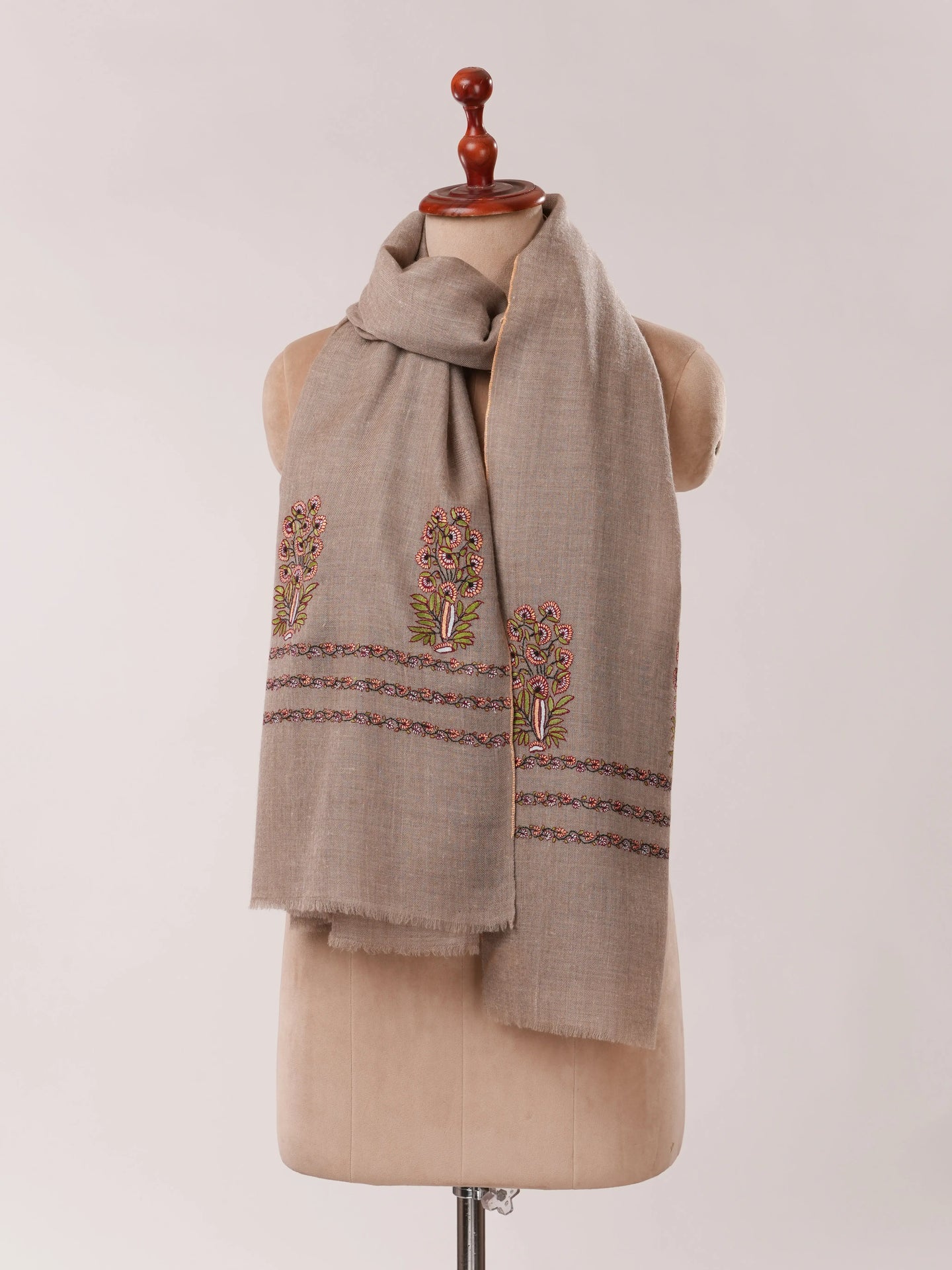 Soft Cashmere Scarf with Palla Mughal Hand Embroidery Shahkaar.com