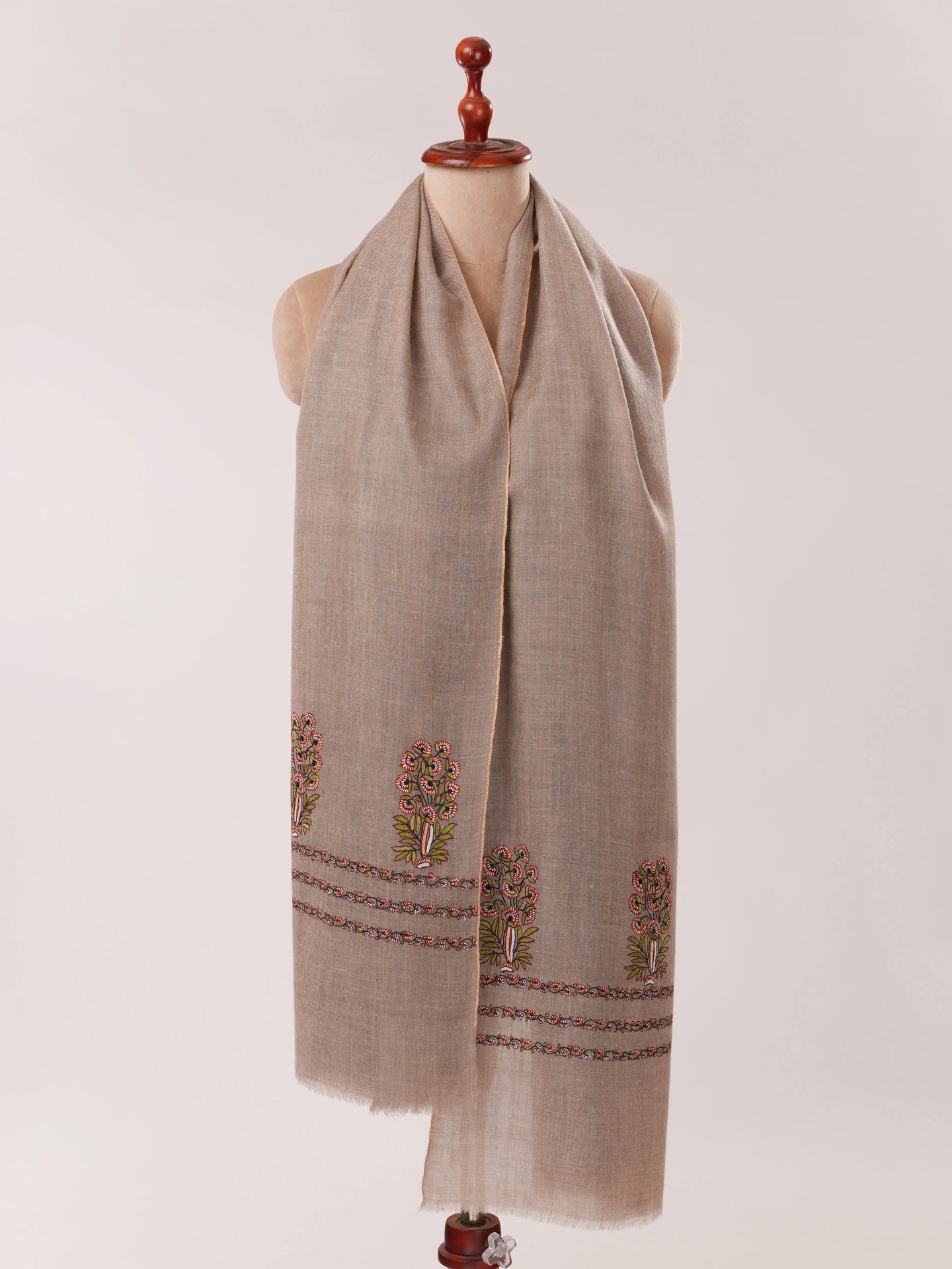 Soft Cashmere Scarf with Palla Mughal Hand Embroidery Shahkaar.com