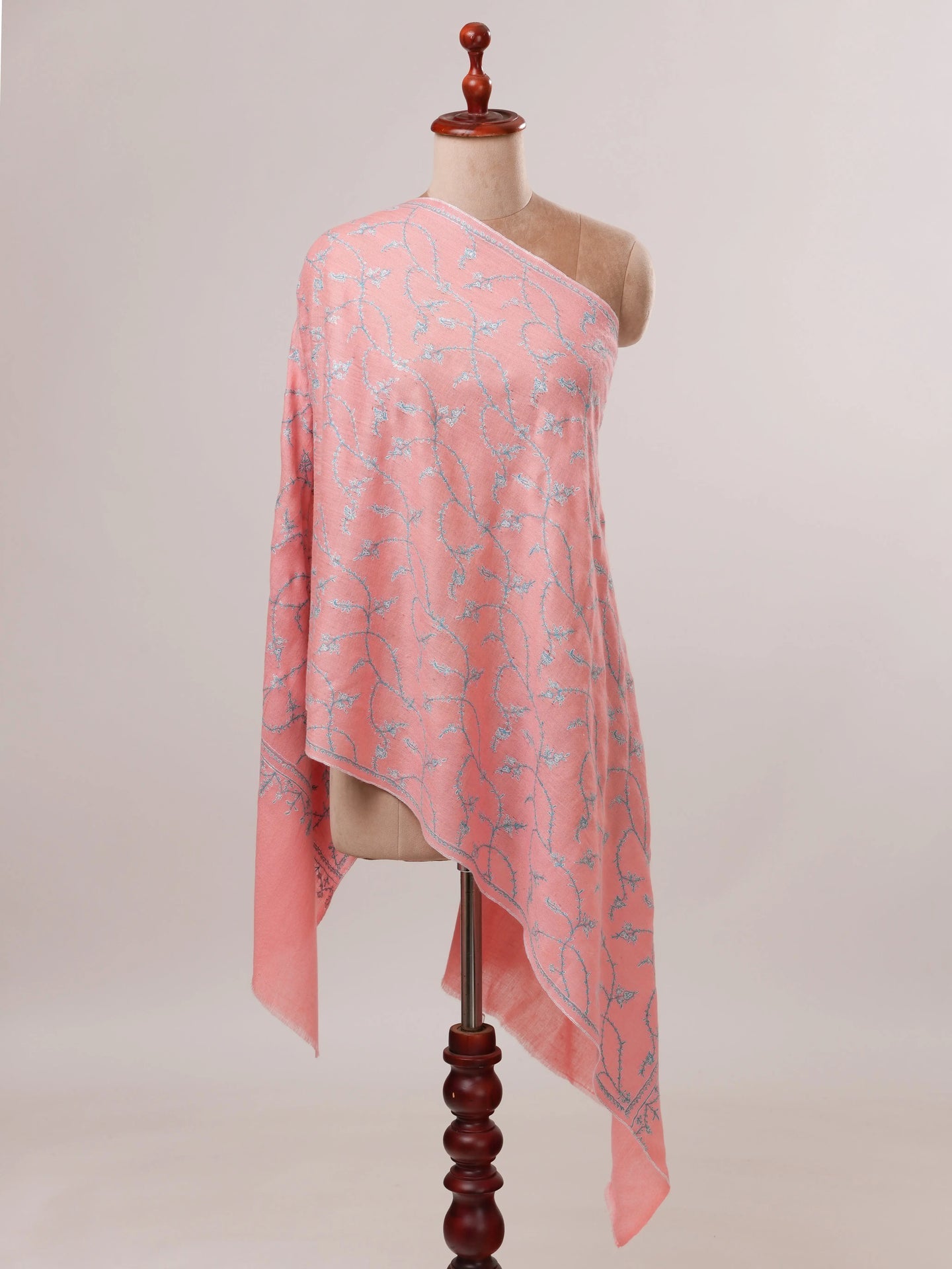 Pink Cashmere Scarf with All Over Jali Embroidery Shahkaar.com