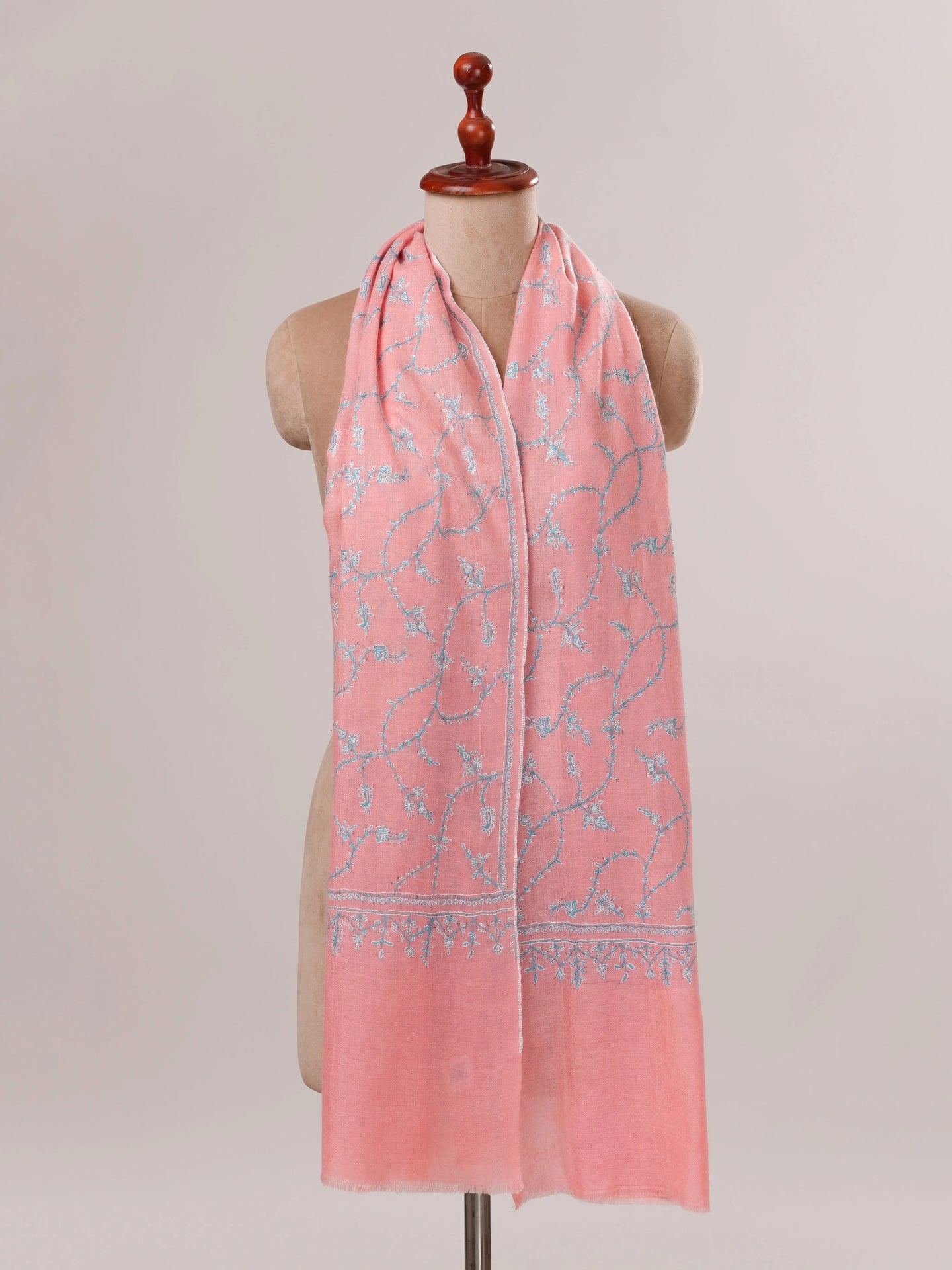 Pink Cashmere Scarf with All Over Jali Embroidery Shahkaar.com