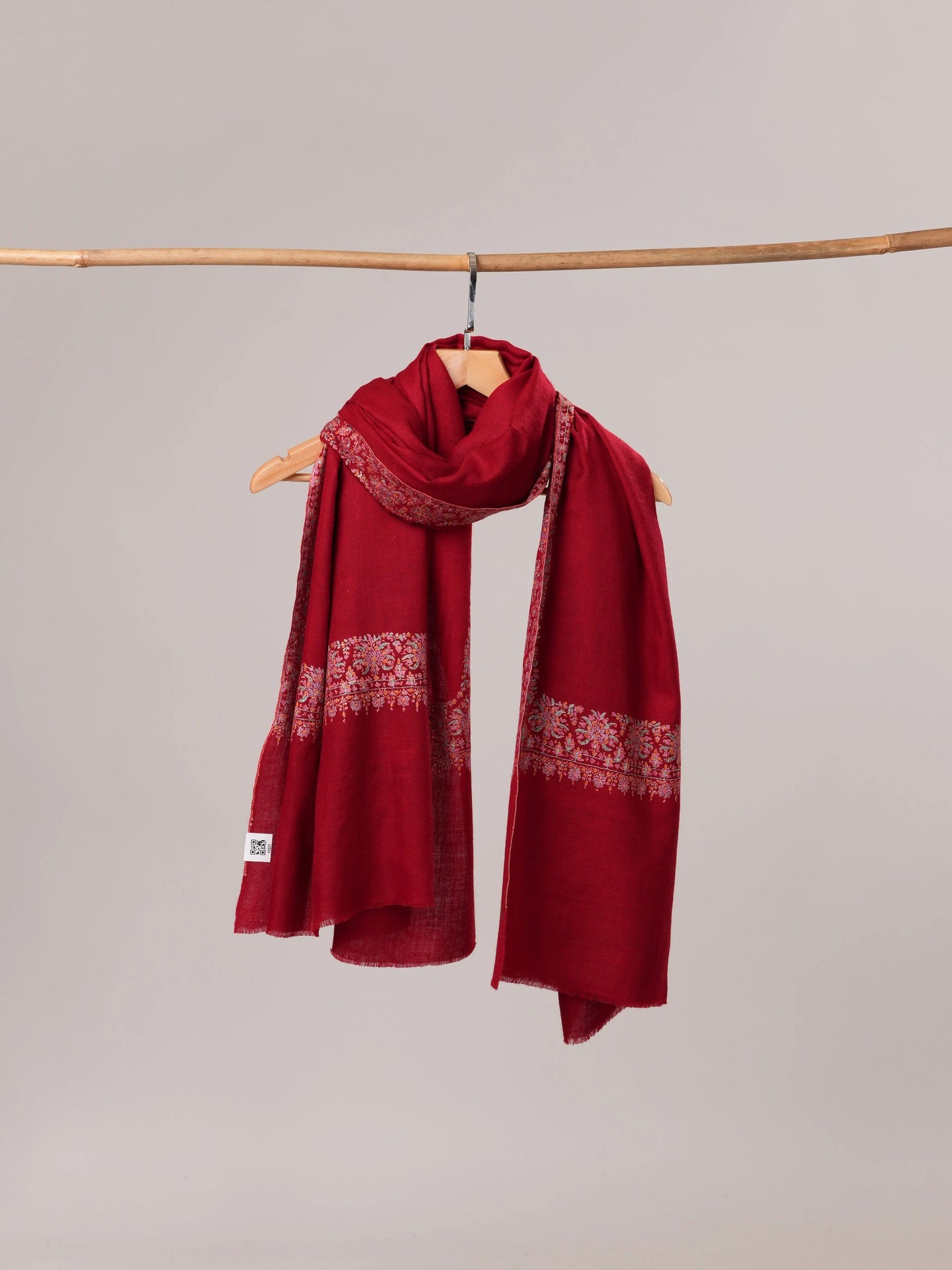 Red Neemdaur Hand Embroidered Pure Pashmina Shahkaar Shawl Shahkaar.com