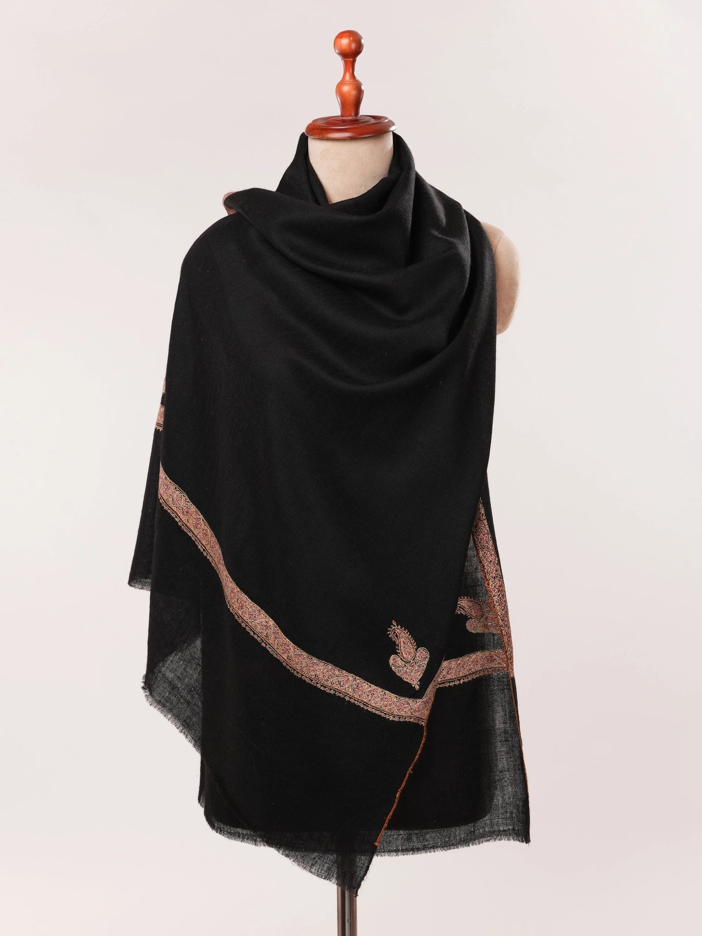 Black Cashmere Scarf with Hashia Hand Embroidery Shahkaar.com