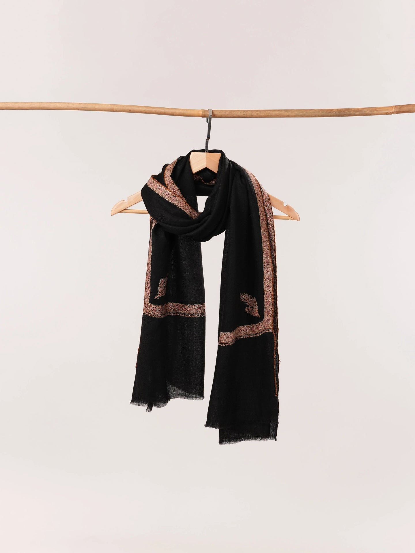 Black Cashmere Scarf with Hashia Hand Embroidery Shahkaar.com