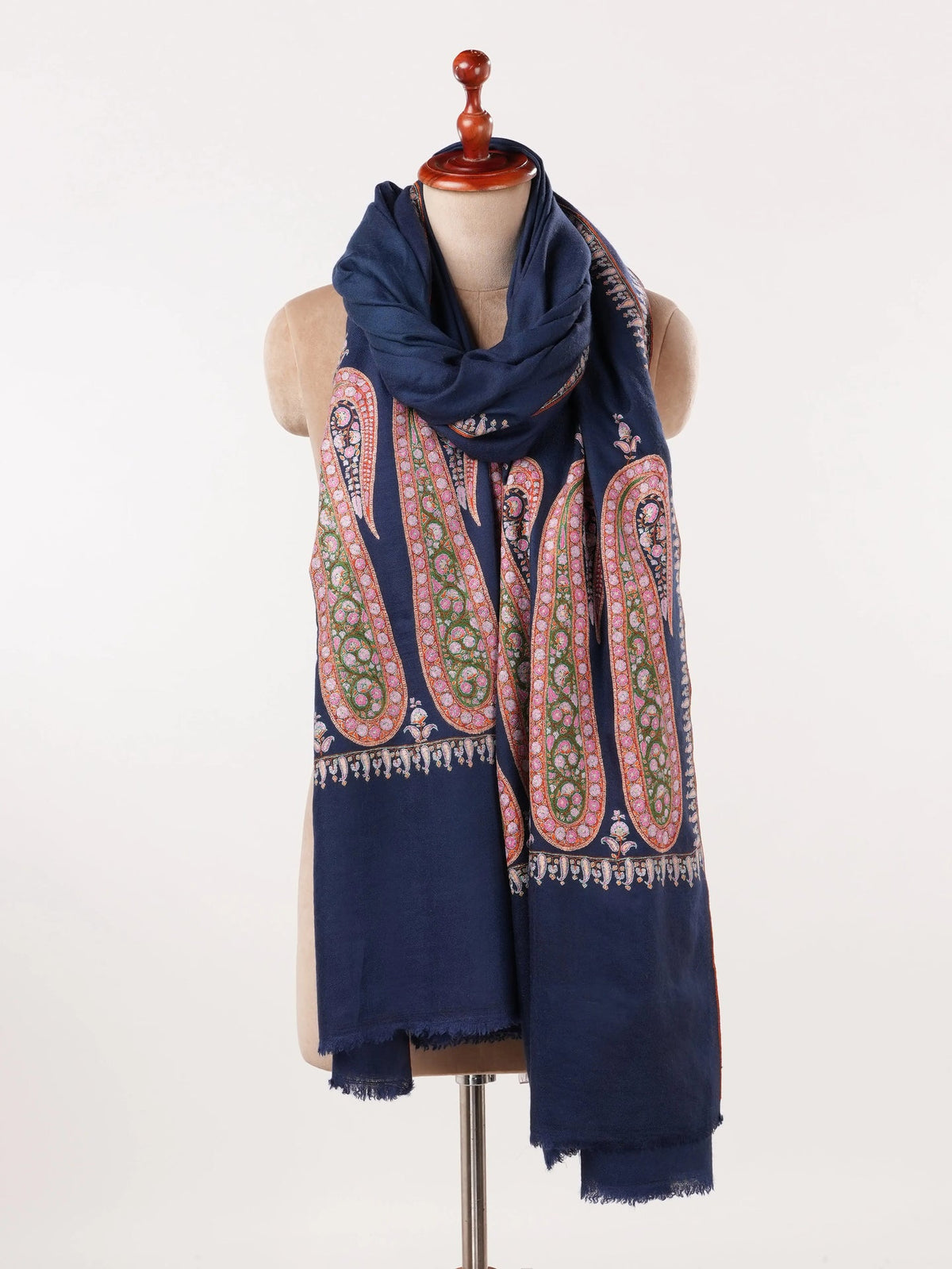 Overrsized Dark Blue Pashmina Shawl with Paisley Palldar Embroidery