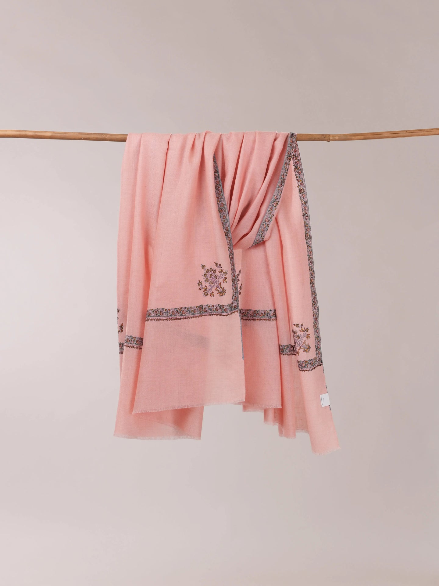 Baby Pink Pashmina Shawl with Hashia Hand Embroidery Shahkaar.com