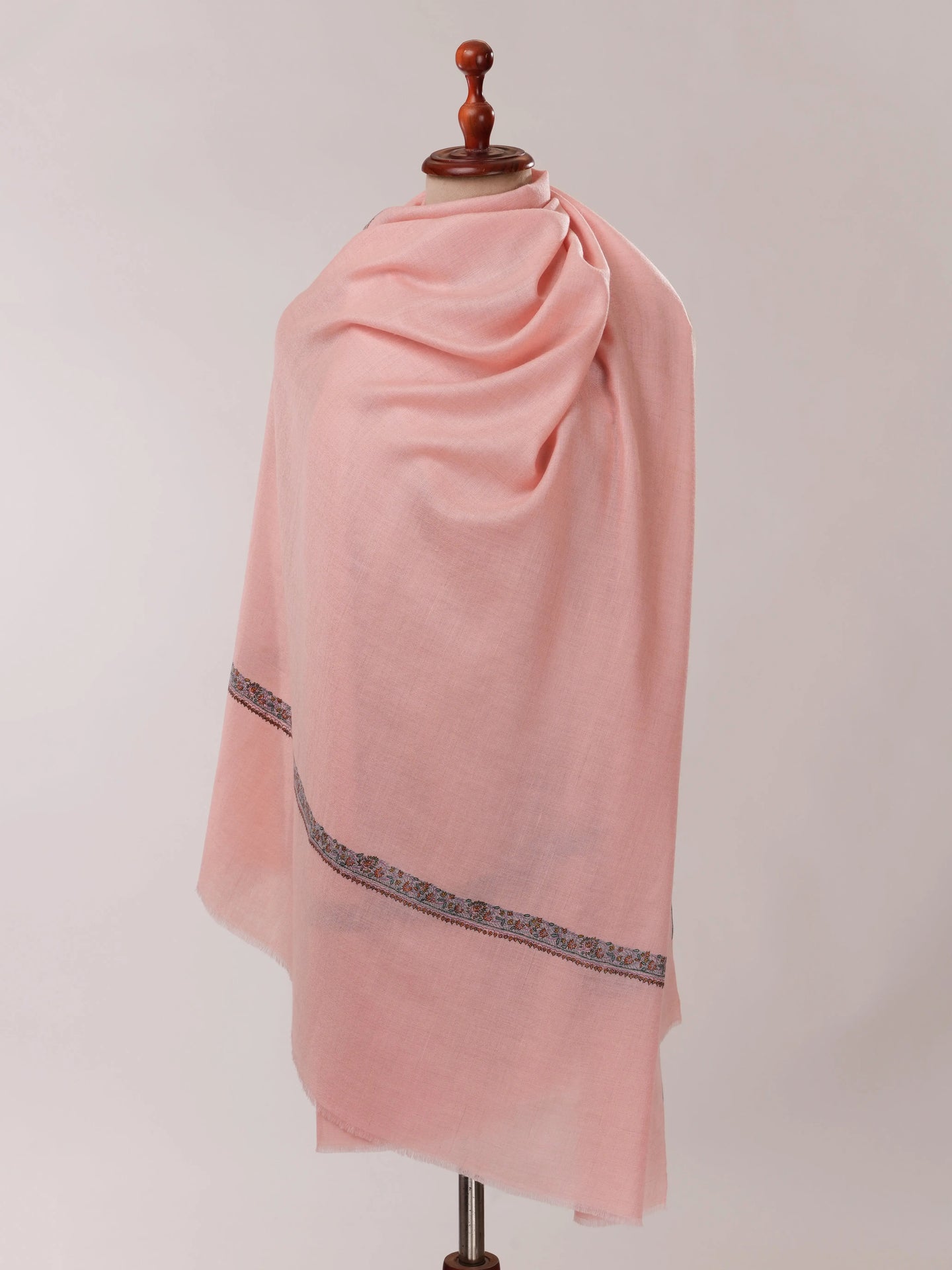 Baby Pink Pashmina Shawl with Hashia Hand Embroidery Shahkaar.com
