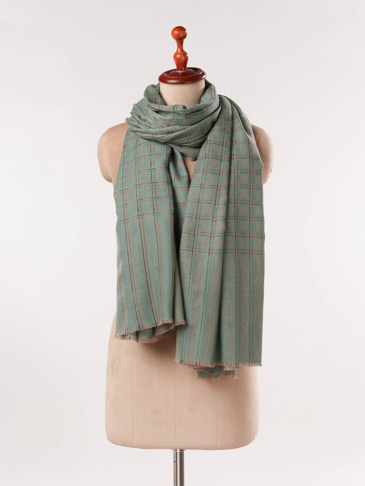 Ice Green Dual Shaded Handwoven Pashmina Shawl with Check Pattern