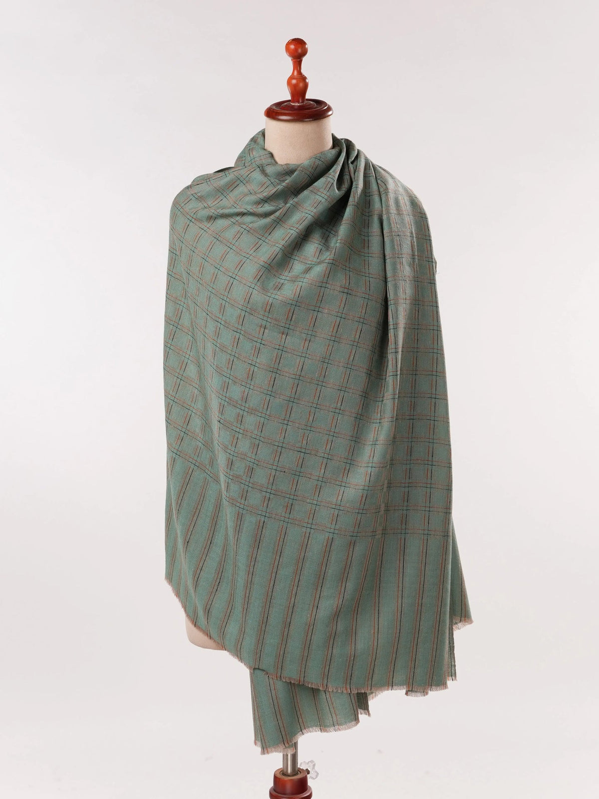 Ice Green Dual Shaded Handwoven Pashmina Shawl with Check Pattern
