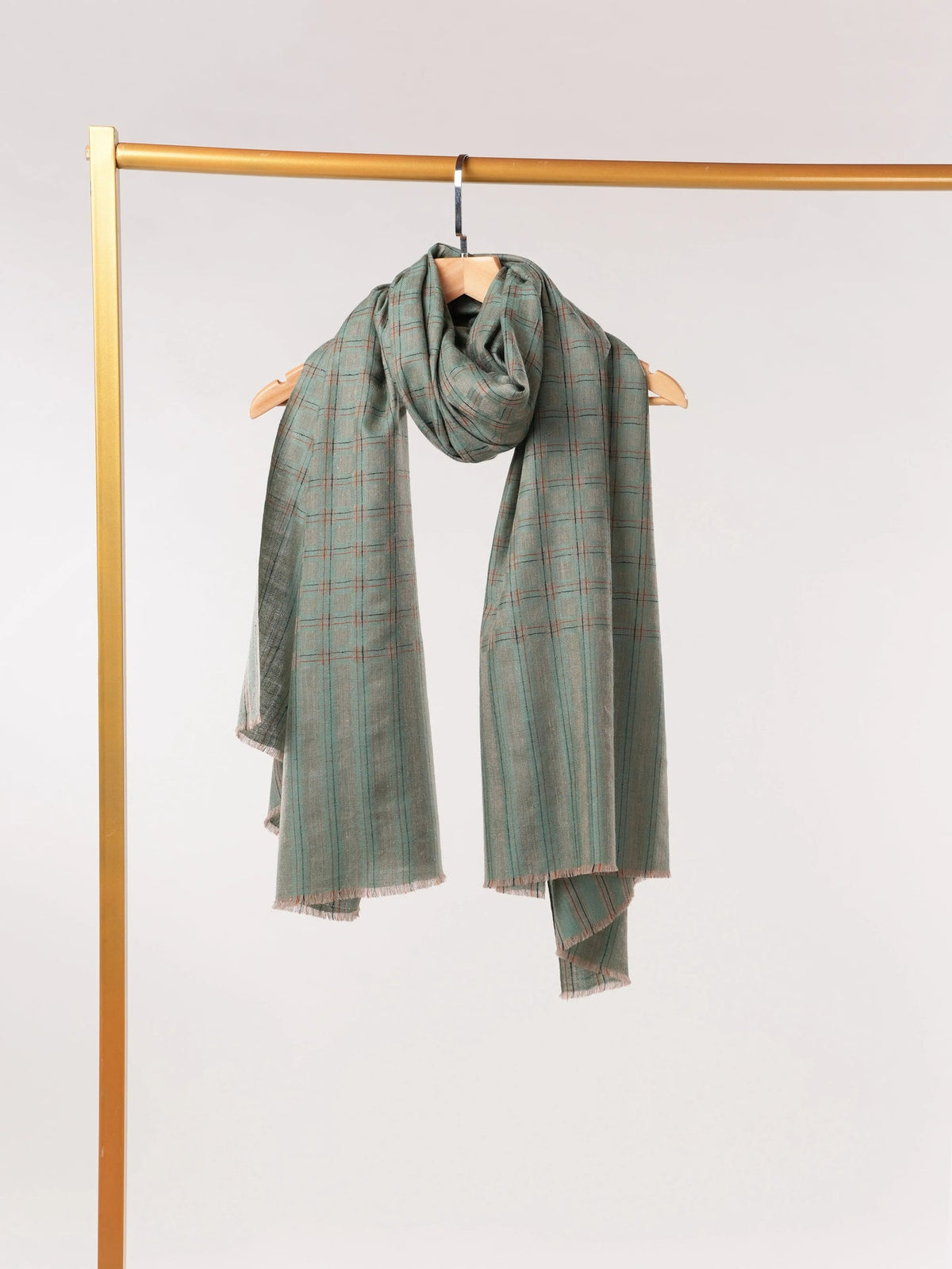 Ice Green Dual Shaded Handwoven Pashmina Shawl with Check Pattern