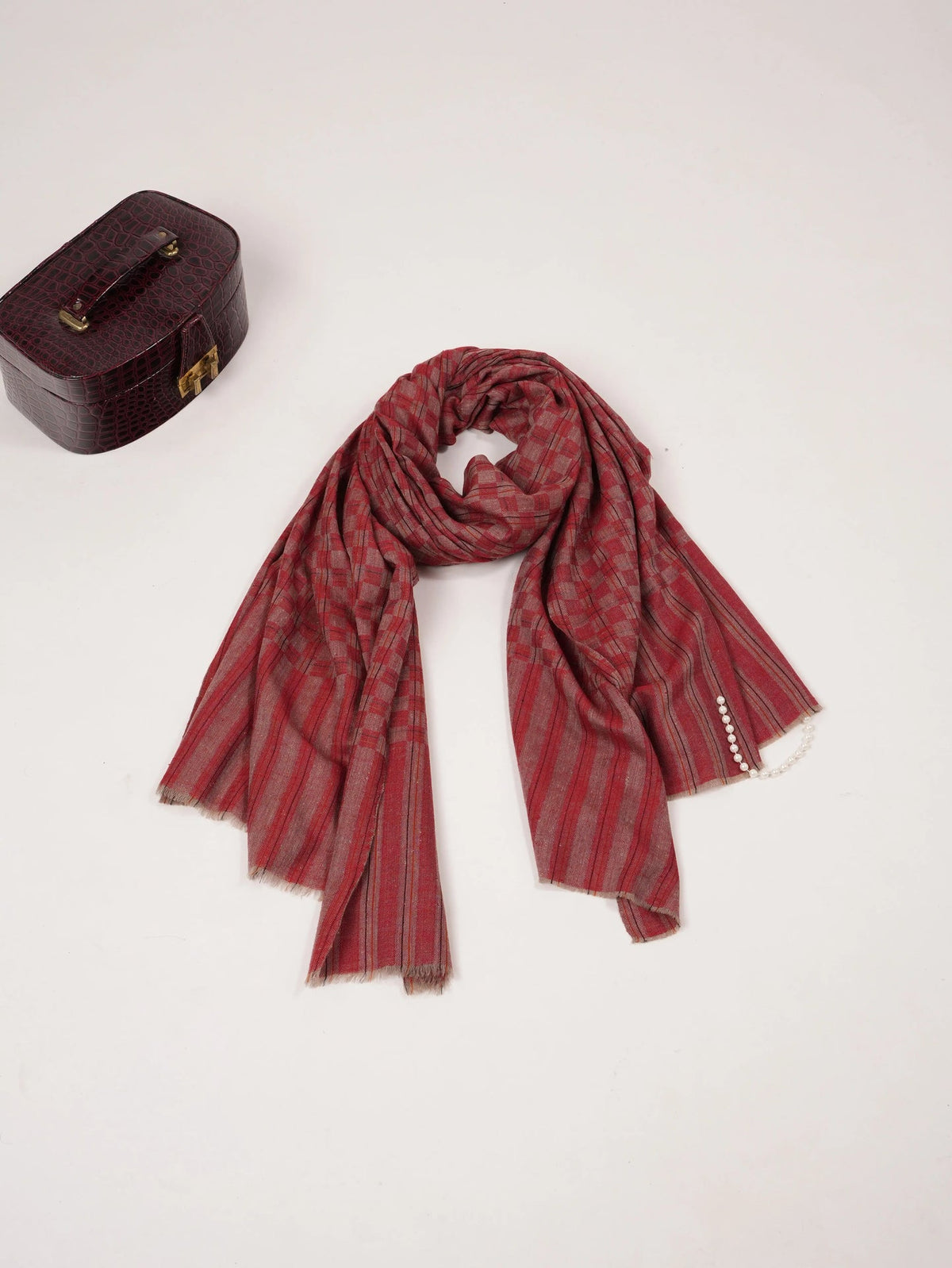Burgundy Dual Shade Authentic Pashmina Shawl with Check pattern