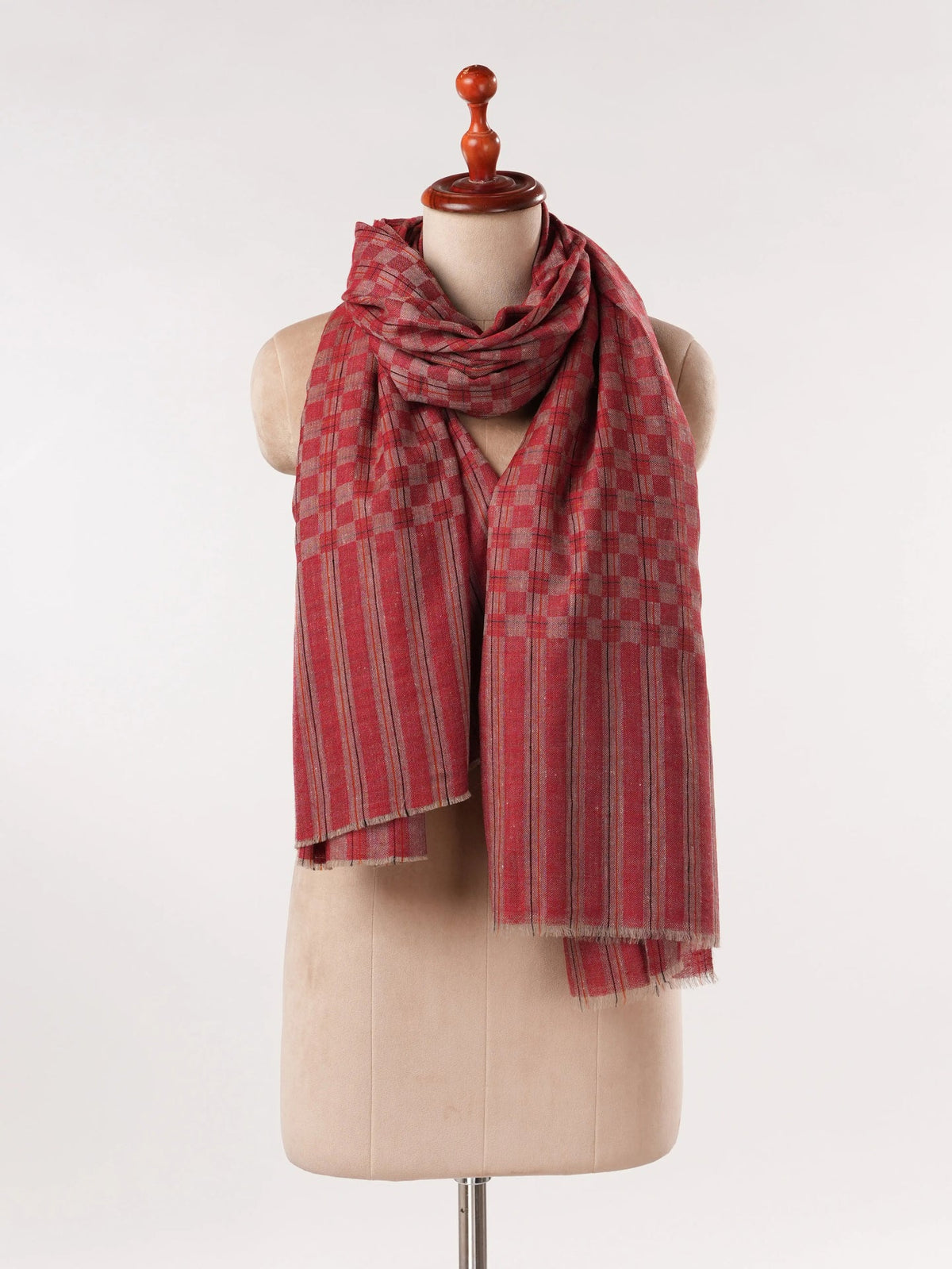 Burgundy Dual Shade Authentic Pashmina Shawl with Check pattern