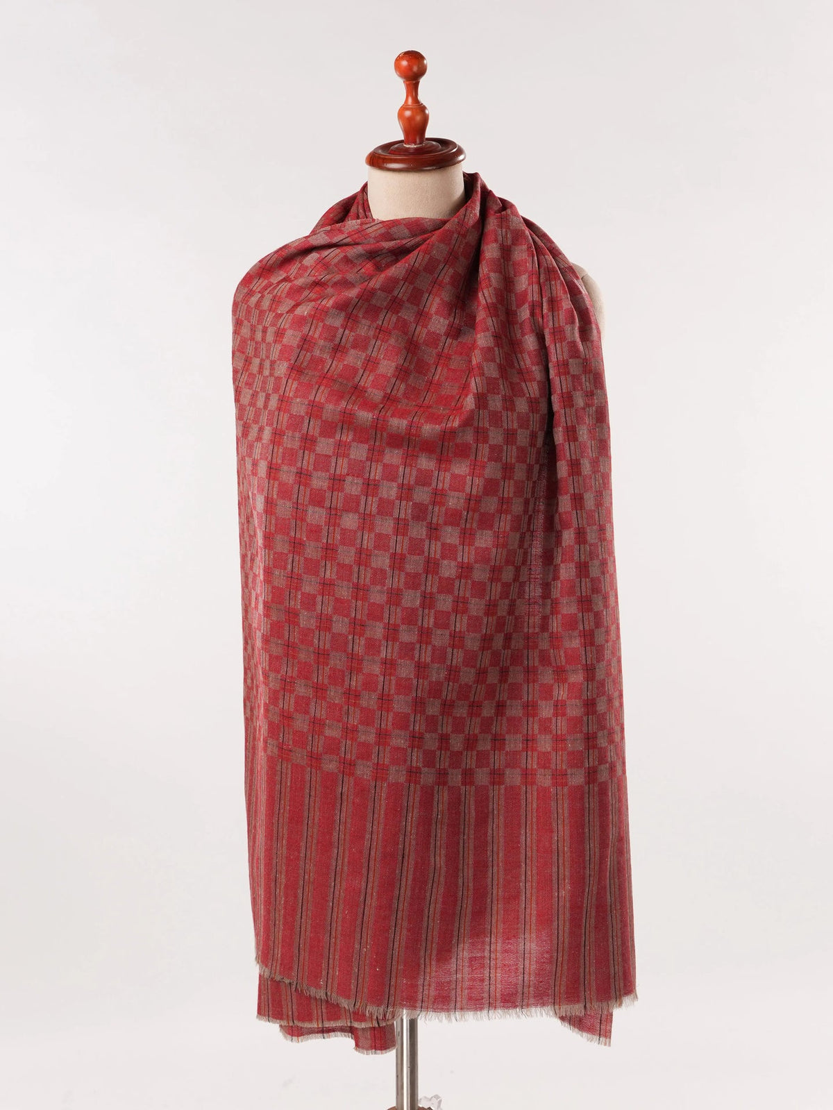 Burgundy Dual Shade Authentic Pashmina Shawl with Check pattern