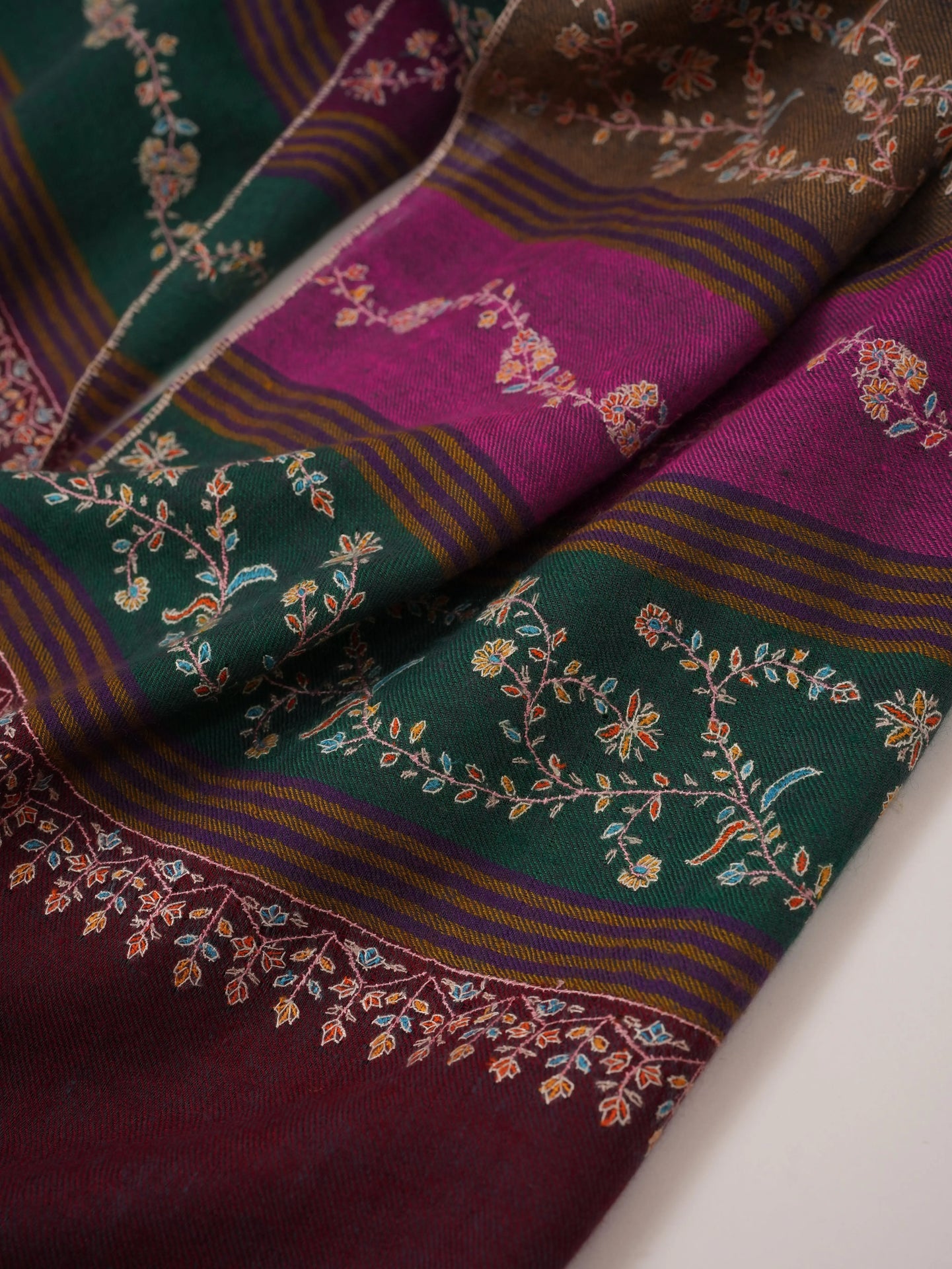 Featherlight Striped Hand Embroidered Authentic Pashmina Shawl Shahkaar.com
