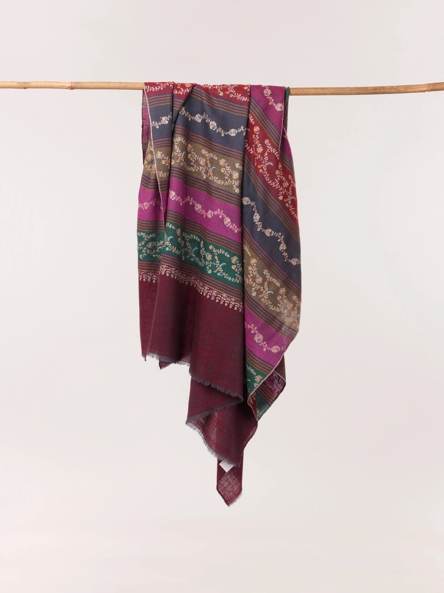 Featherlight Striped Hand Embroidered Authentic Pashmina Shawl Shahkaar.com