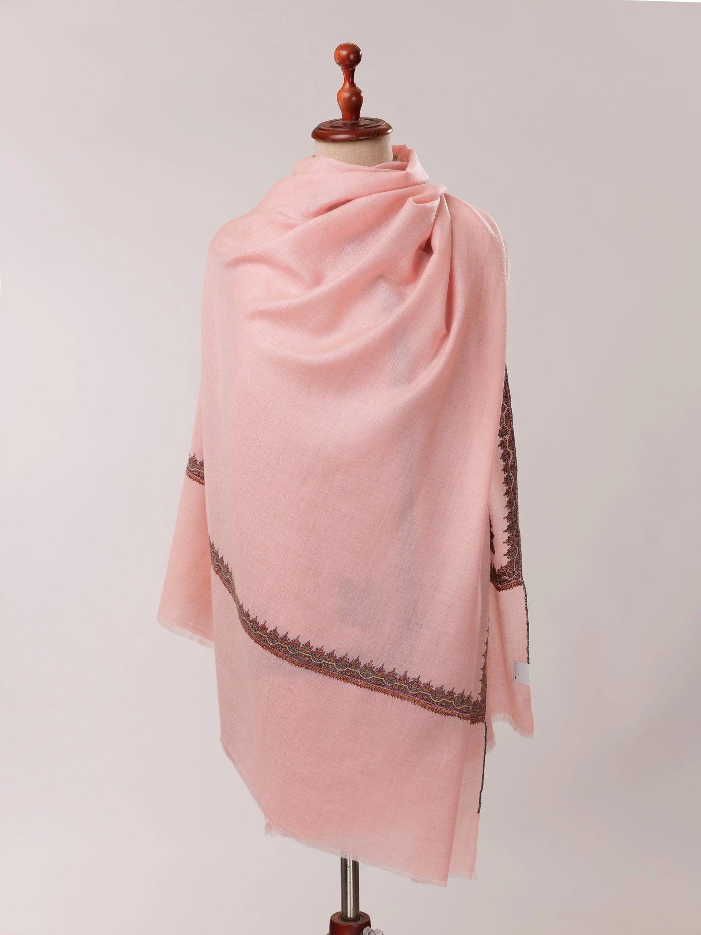 Baby Pink Pashmina Shawl with Classic Hashia Hand Embroidery Shahkaar.com