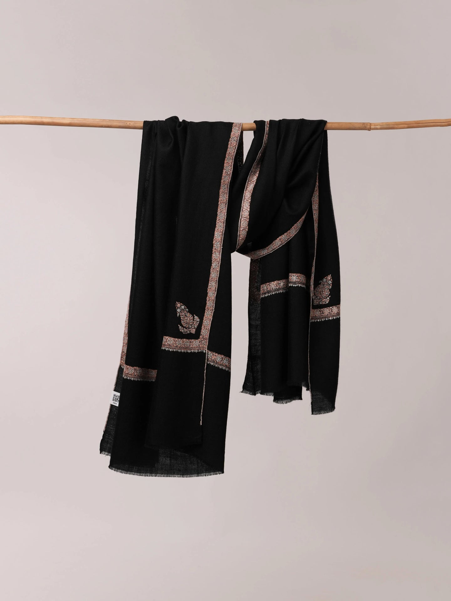 Black Pashmina Shawl with Hashia Hand Embroidery Shahkaar.com