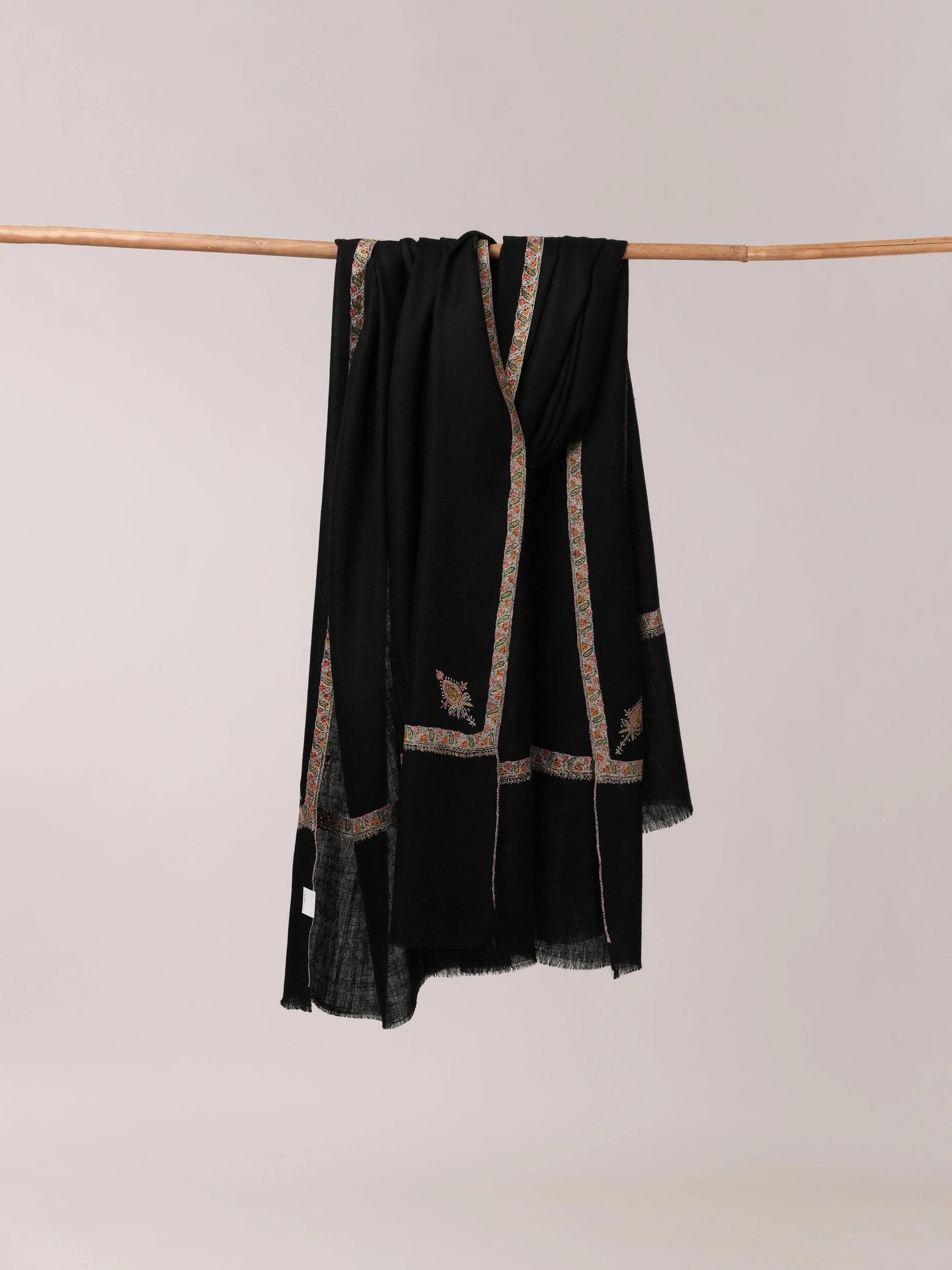 Black Pashmina Shawl with Hashia Hand Embroidery Shahkaar.com