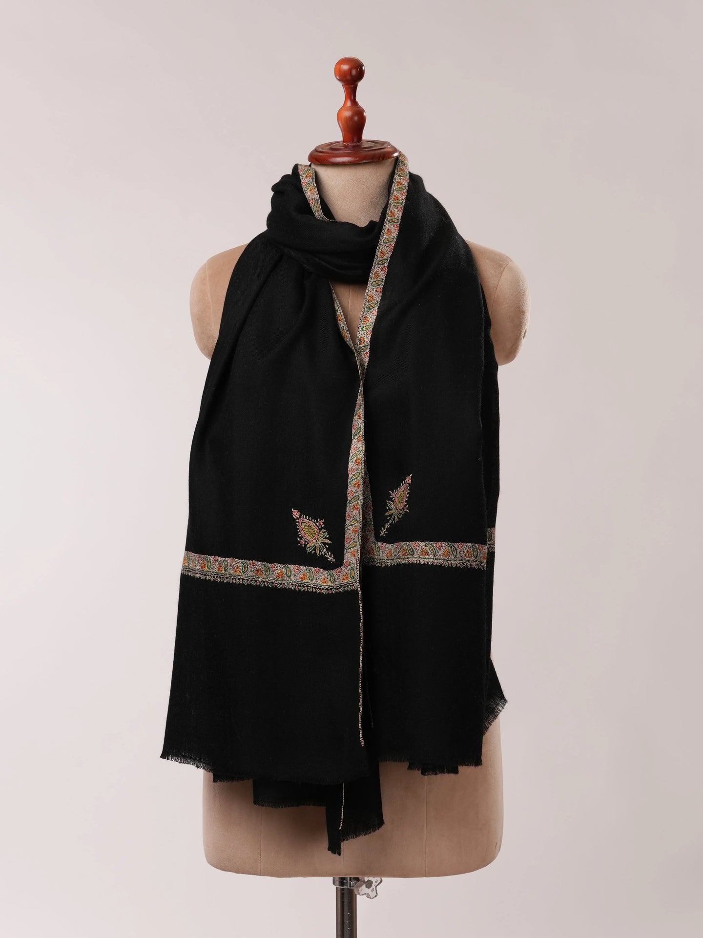 Black Pashmina Shawl with Hashia Hand Embroidery Shahkaar.com