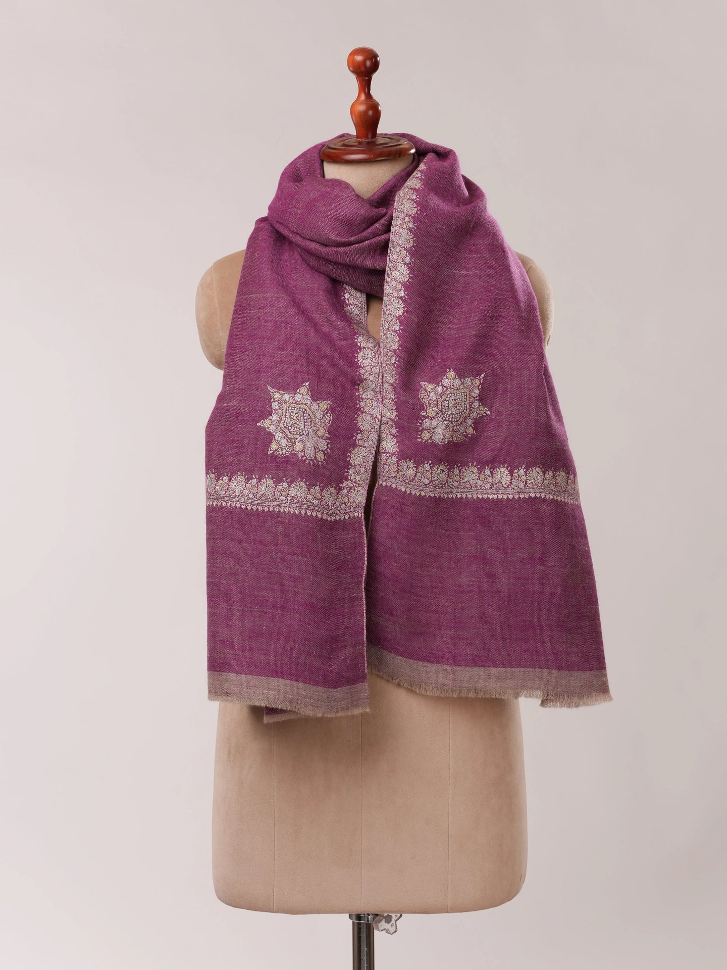 Dual Tone Handwoven Pashmina Shawl with Hashia Hand Embroidery Shahkaar.com