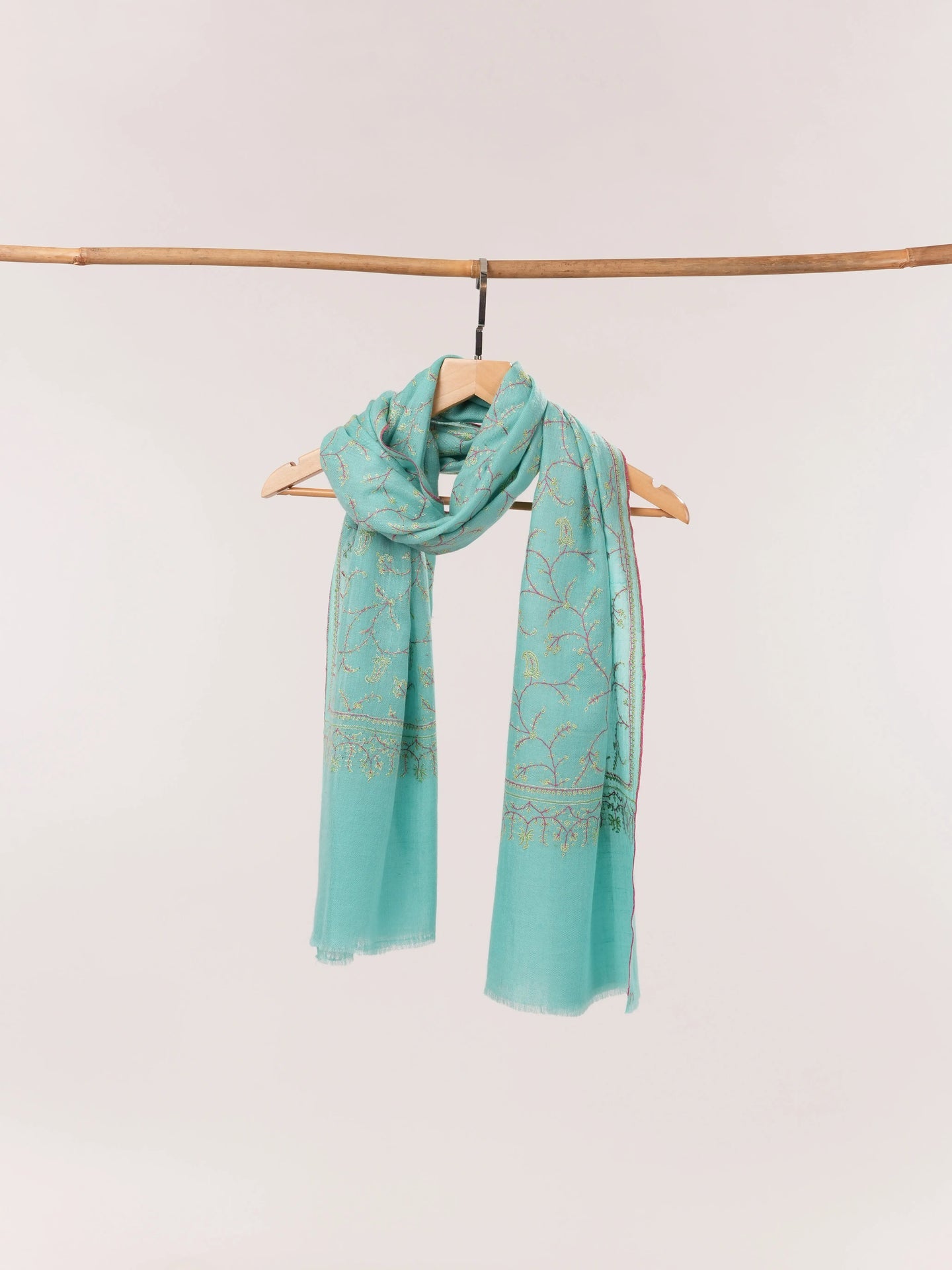 Sky Blue Hand Embroidered Baby Soft Cashmere Scarf Shahkaar.com
