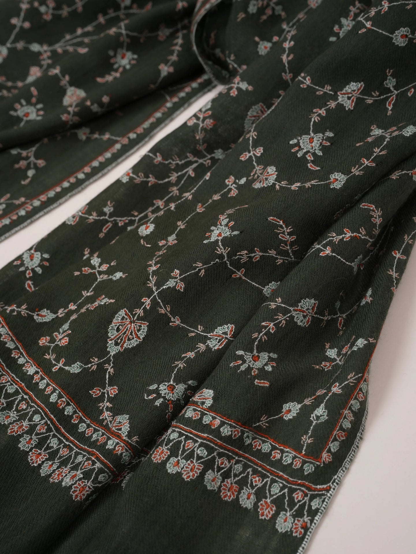 Featherlight Handwoven Cashmere Scarf with Jali Embroidery Shahkaar.com