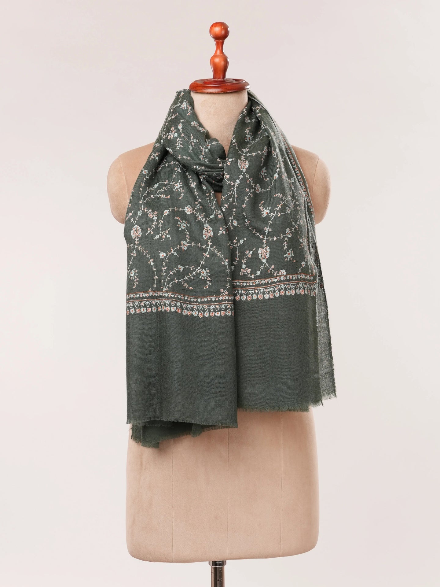 Featherlight Handwoven Cashmere Scarf with Jali Embroidery Shahkaar.com