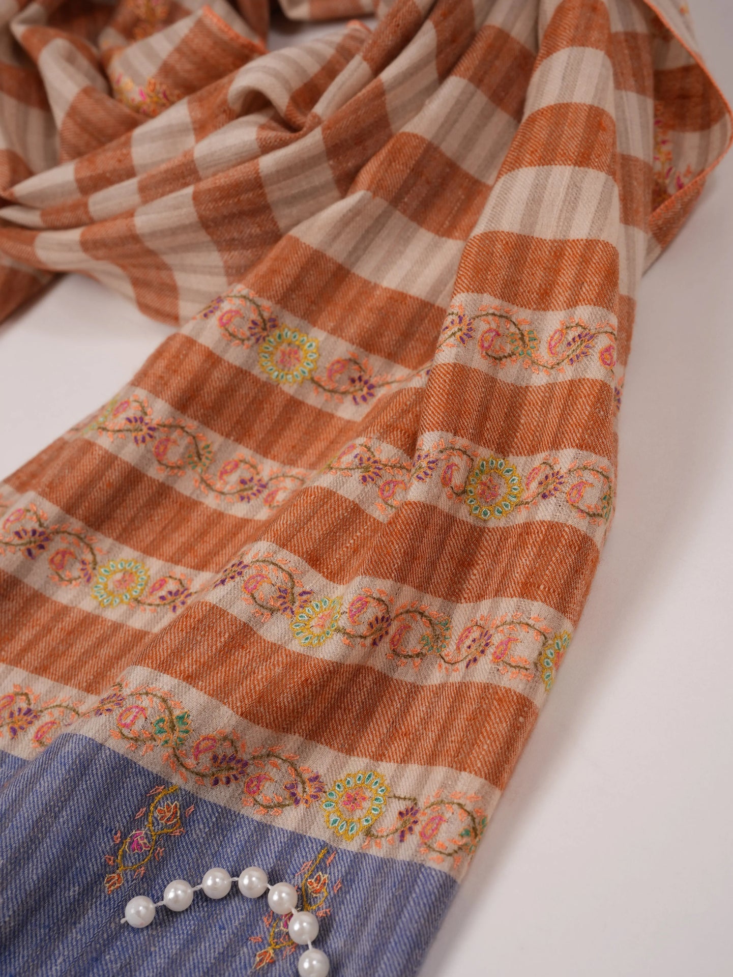 Handwoven Pashmina Shawl with Palldar Hand Sozni Embroidery Shahkaar.com