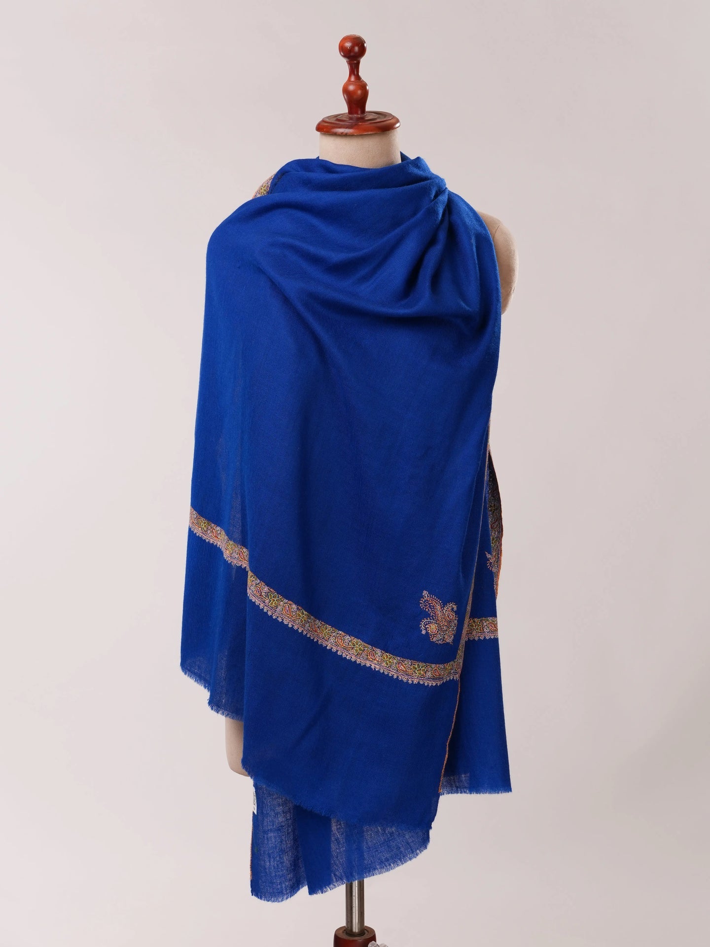 Royal Blue Cashmere Scarf with Classic Hashia Hand Embroidery Shahkaar.com