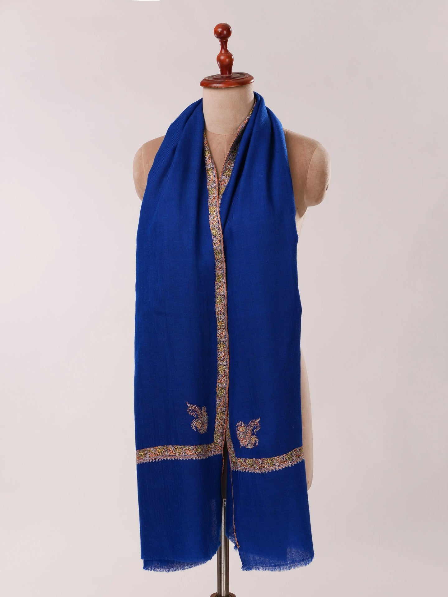 Royal Blue Cashmere Scarf with Classic Hashia Hand Embroidery Shahkaar.com