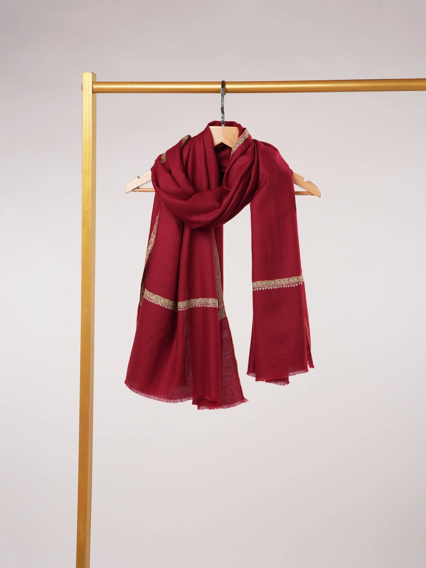 Burgundy Handwoven Featherlight Pashmina Shawl with Kashmiri Baildar Embroidery Shahkaar.com