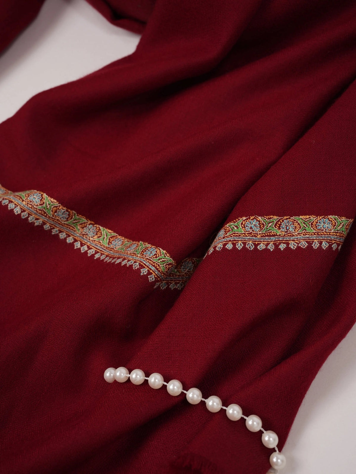 Burgundy Handwoven Featherlight Pashmina Shawl with Kashmiri Baildar Embroidery Shahkaar.com