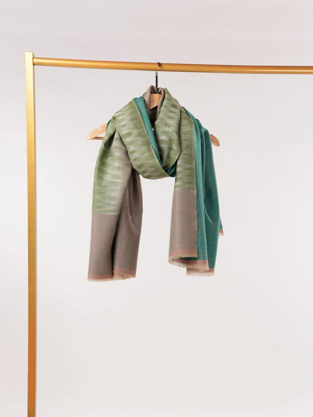 Dual Tone Featherlight Handwoven Pashmina Shawl with Ikat Weave