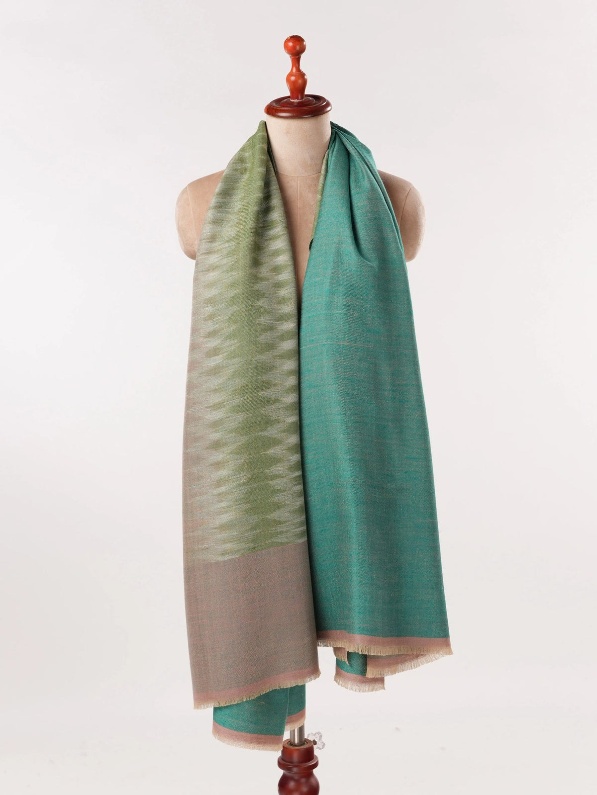 Dual Tone Featherlight Handwoven Pashmina Shawl with Ikat Weave