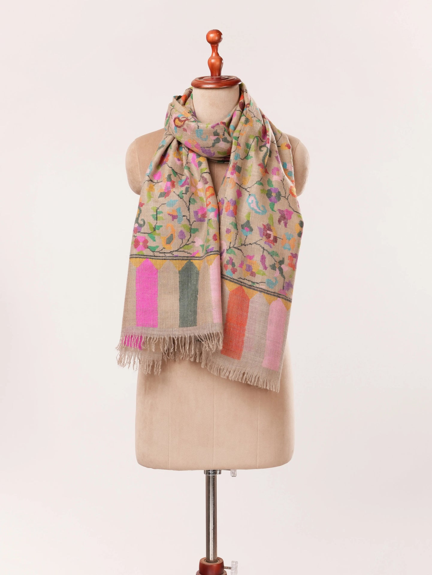 Handcrafted Classic Kani Handwoven Kashmiri Scarf in Pure Cashmere Shahkaar.com