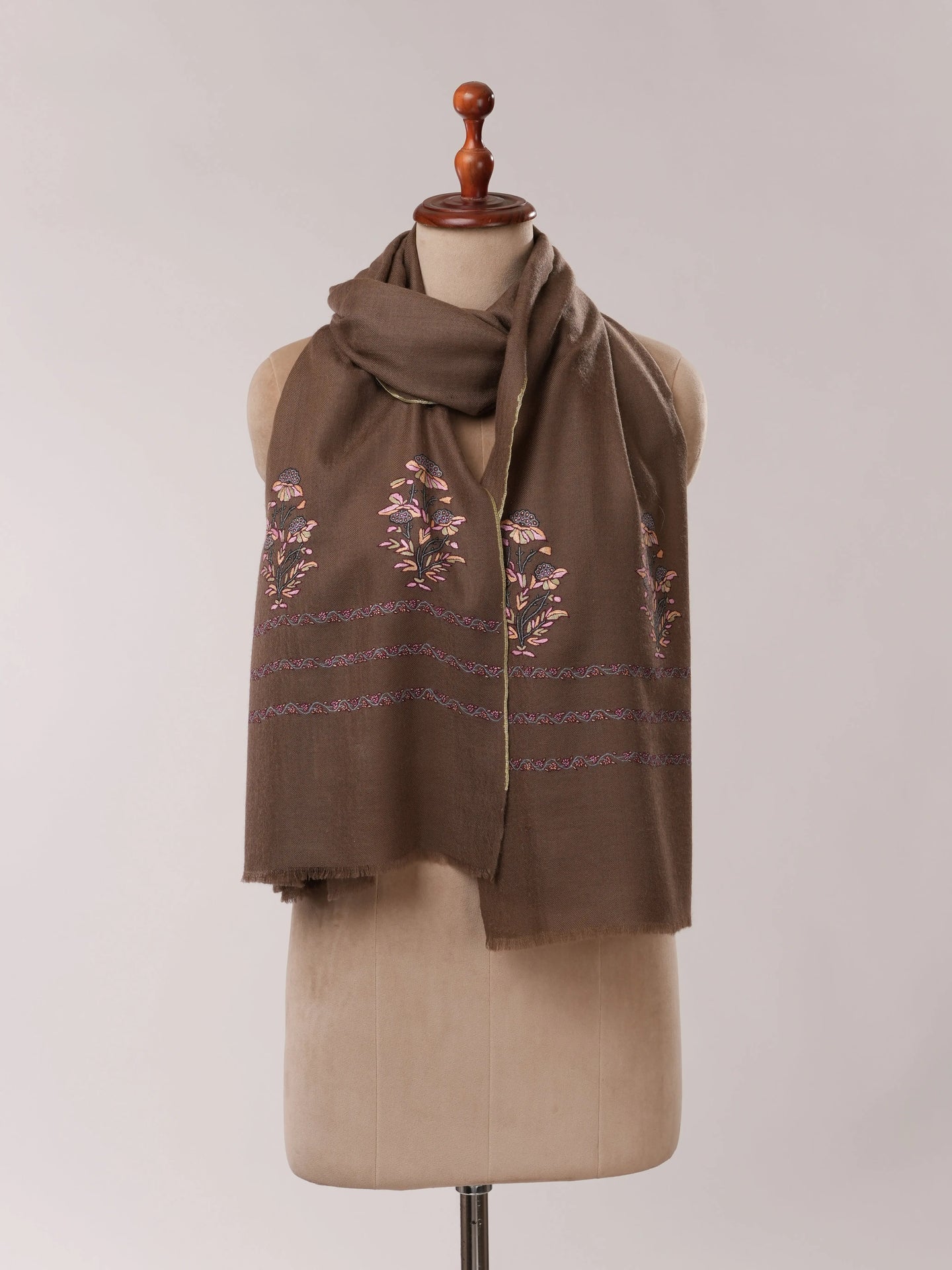 Mughal Motif Hand Embroidered Authentic Cashmere Scarf Shahkaar.com