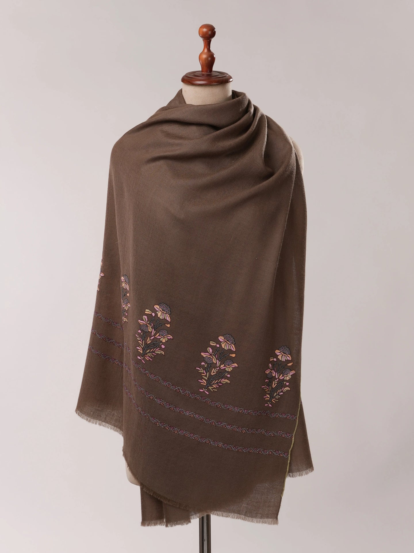 Mughal Motif Hand Embroidered Authentic Cashmere Scarf Shahkaar.com