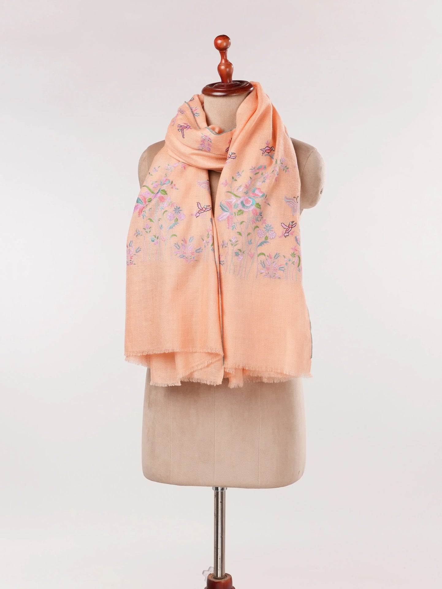 Peach Pashmina Shawl Handwoven in Kashmir with Palldar Hand Embroidery Shahkaar.com